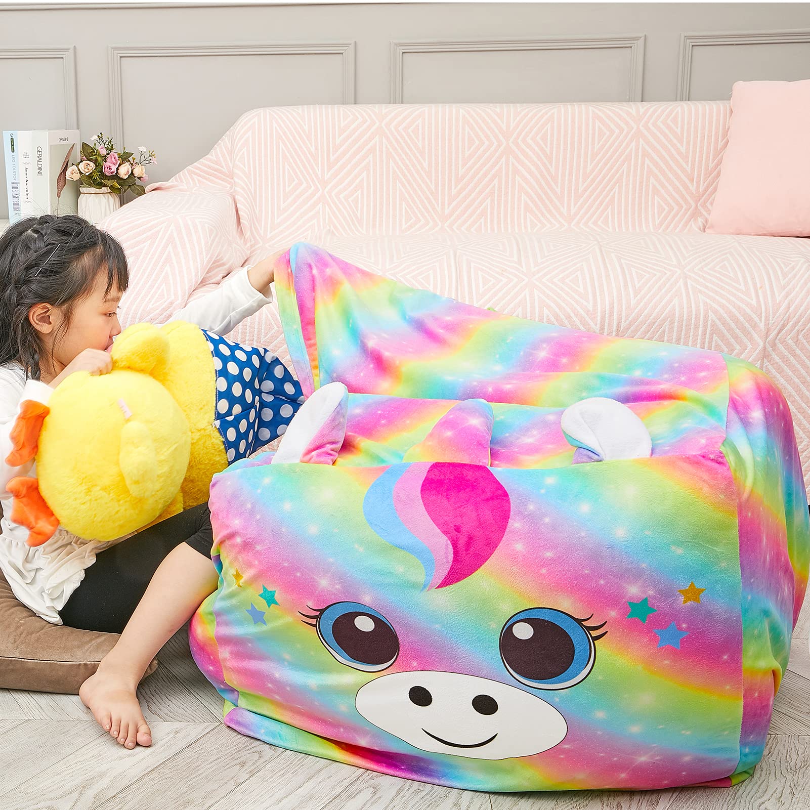 Beinou Unicorn Bean Bag Cover Rainbow Beanbag Gaming Chair Large Living