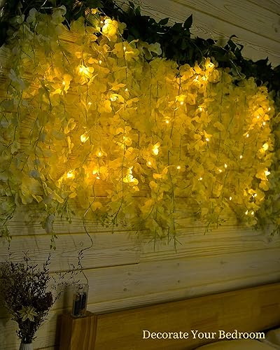 Miniatura 6 de JACKYLED 8 flores colgantes de glicina para decoración de boda con 2 cuerdas LED