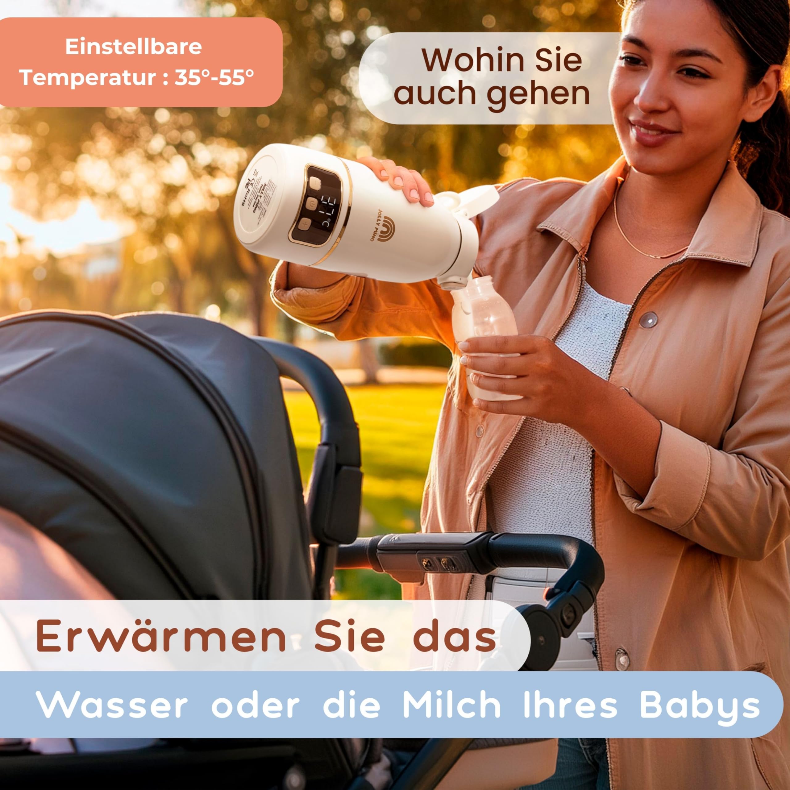Tragbarer Flaschenwärmer Baby Unterwegs 500 ml – Drahtloser Mobiler Flaschenwärmer – Für Muttermilch & Wasser – Wasserdicht, Edelstahl – Ideal für Nacht, Ausflüge, Auto & Flugzeug