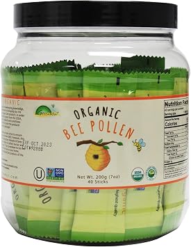 Greenbow Organic Bee Pollen - 100% USDA Certified Organic, Non-GMO, Halal, Kosher, GMP, Pure & Natural Bee Pollen - Superfood Packed with Proteins, Vitamins & Minerals - Gluten Free 5g x 40stick