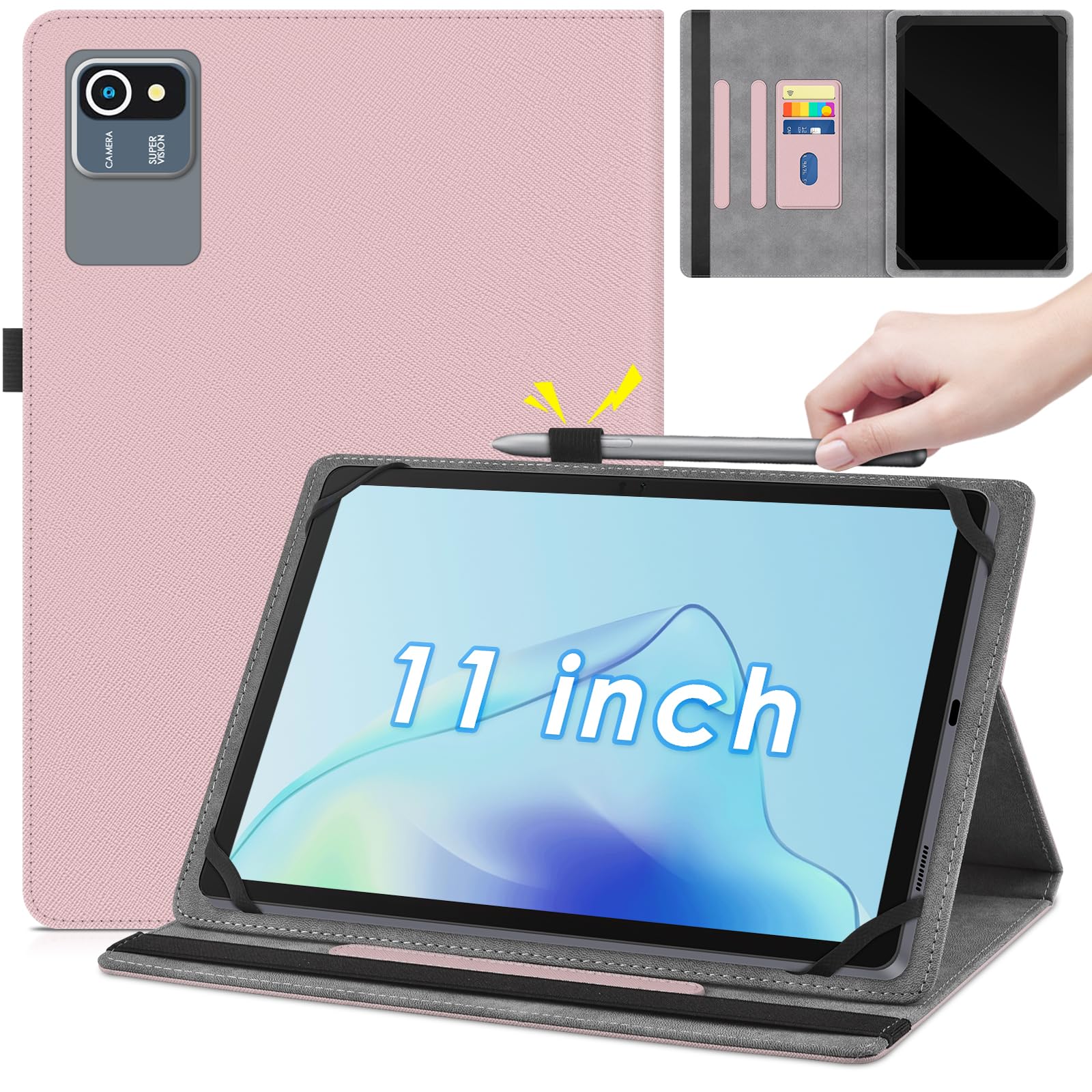 Fintie Tablet Universal Case For 11 Inch Doogee U11/U11 Pro/Blackview Tab90/TABWEE 11 Inch/Whitedeer/HotLight/Ainmel 10 Inch, Multi-Angle Case Universal For 9-11 Inch Tablet, Marble Pink