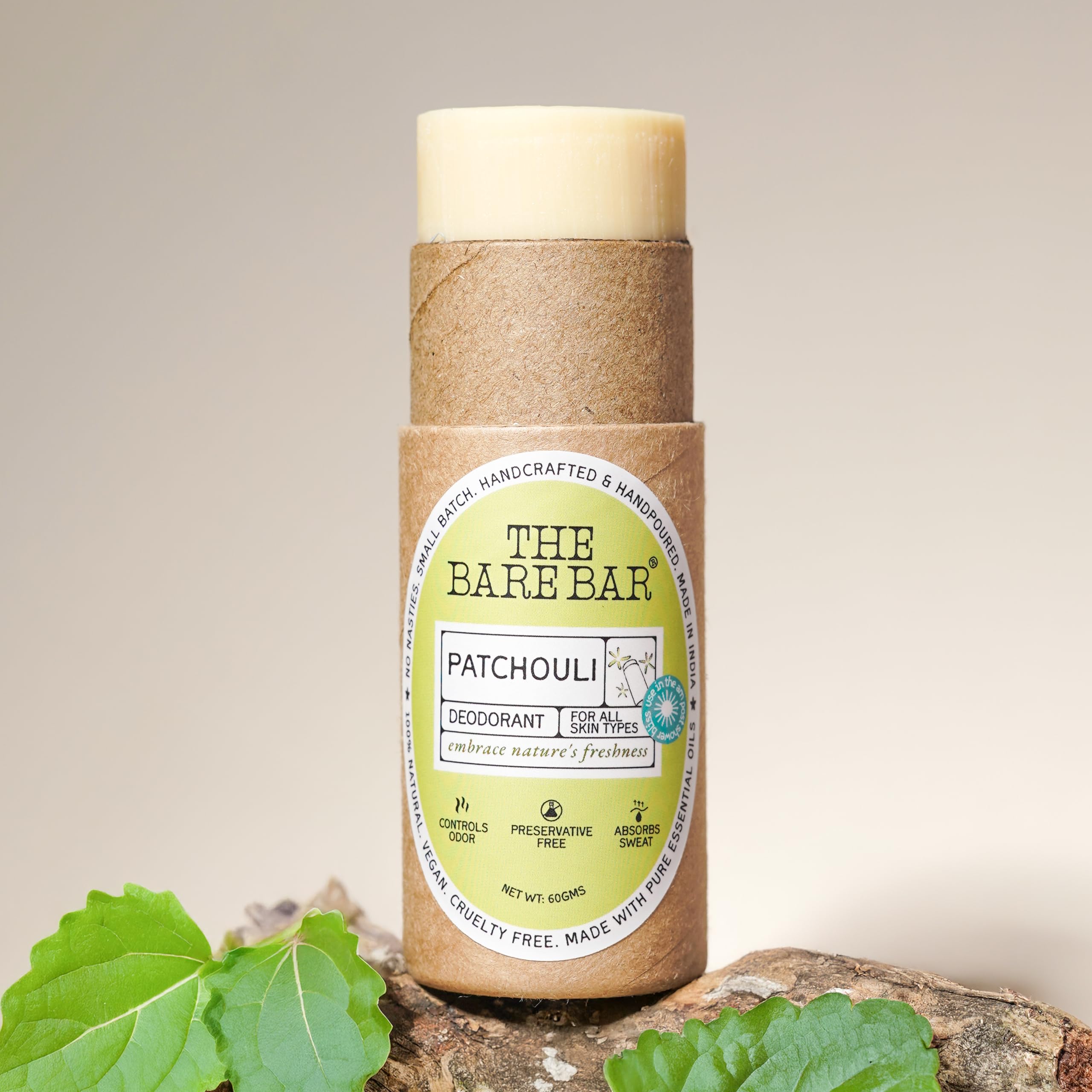 Patchouli Deodorant Stick - 60 gm | Earthy Fragrance| Odor & Sweat Control | Natural formula and Chemical free| Good for all skin types|Travel Mini Size Solid Deodorant for Men & Women