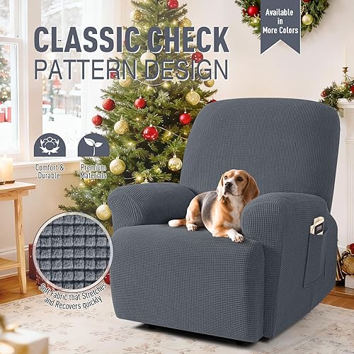 Vista 2 de TAOCOCO - Fundas protectoras de gran tamaño para sillones reclinables de 1 plaza, elásticas y suaves con patrón de jacquard, color gris oscuro