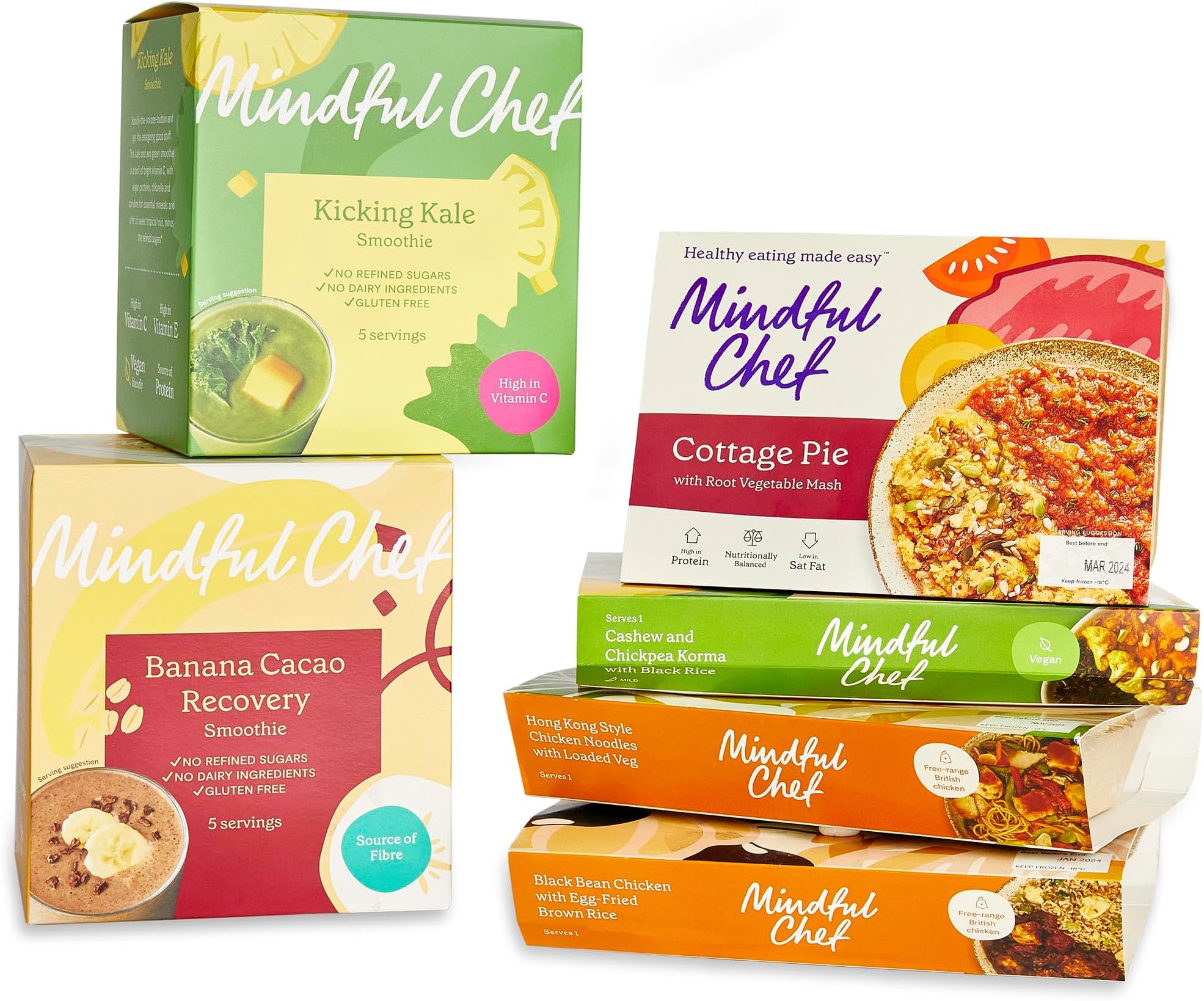 Mindful Chef Bestseller Ready Meal & Smoothies Bundle, 4 Frozen Ready Meals and 10 Frozen Smoothie Sachets