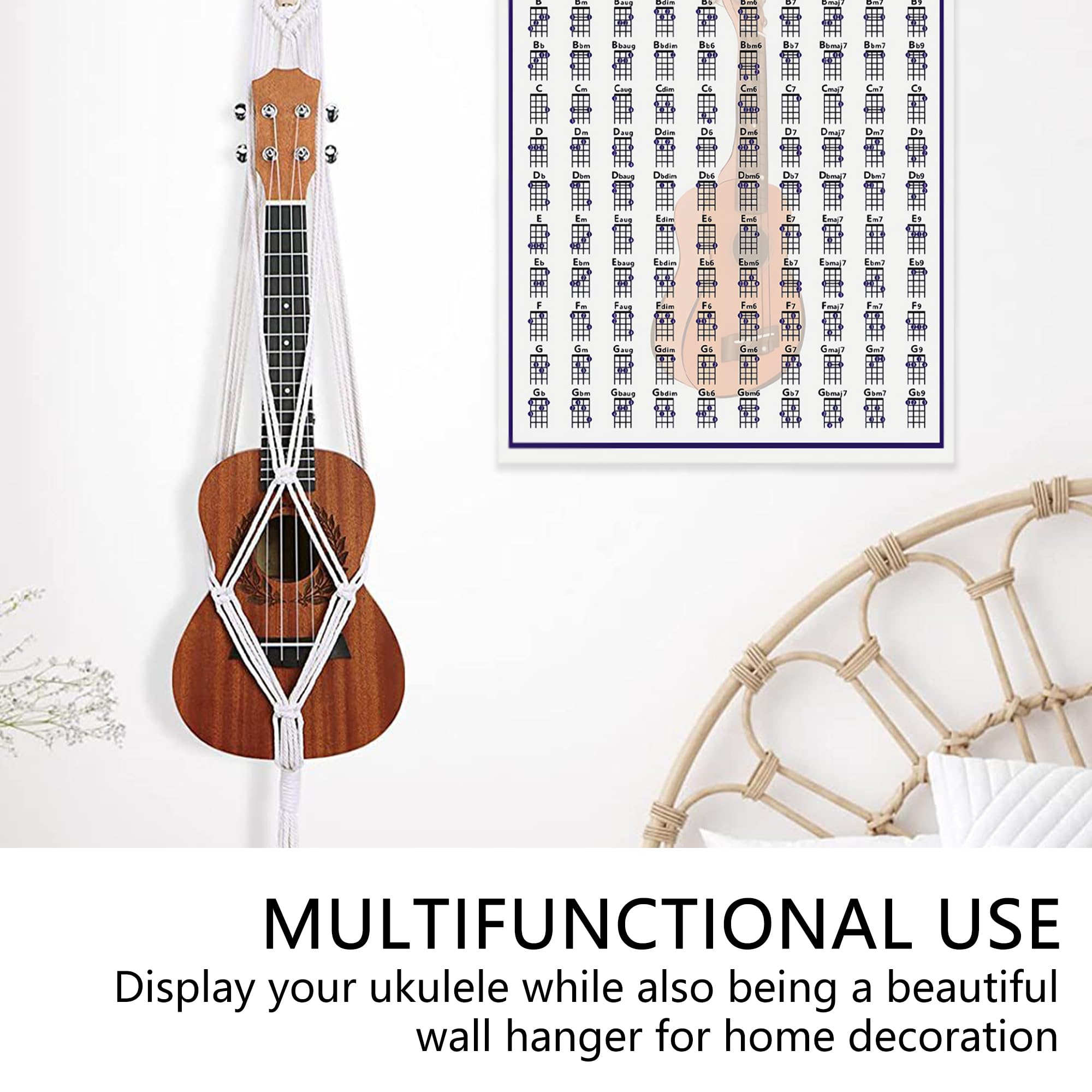 Musiin White Bohemian Ukulele Hanger Decorative Guitar Wall Hanging, Ukulele Case Replacement (37.4" Length) - Image 3