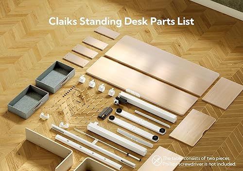 Miniatura 7 de Claiks - Escritorio de pie con cajones, escritorio de pie eléctrico de altura ajustable, escritorio de soporte con estante de almacenamiento y