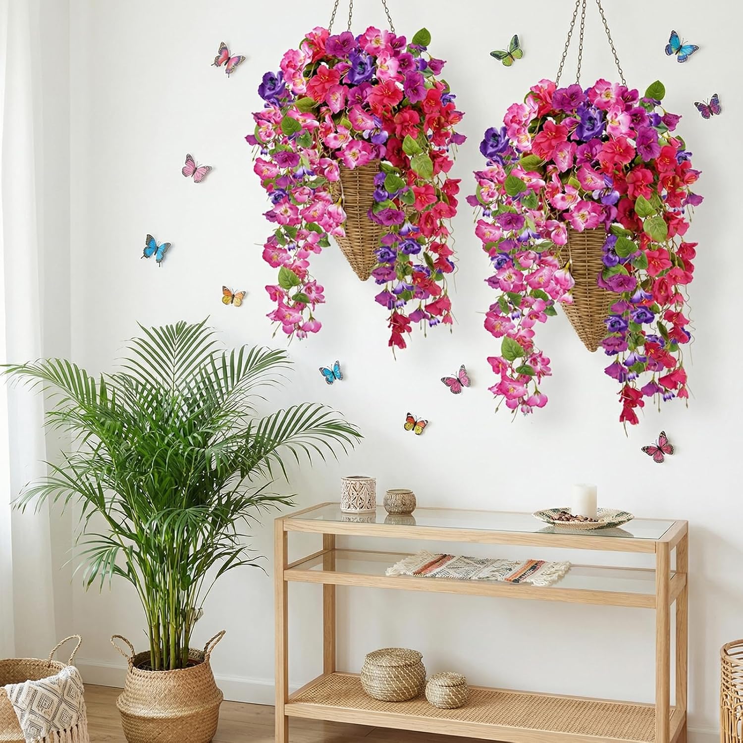 6Pcs Artificial Hibiscus Fake Hanging Flowers, Silk Faux Flowers for Outdoor Planters, UV Resistant Artificial Outdoor Plants for Hanging Baskets, Porches, Patios Decorations (Purple + Red+Pink)