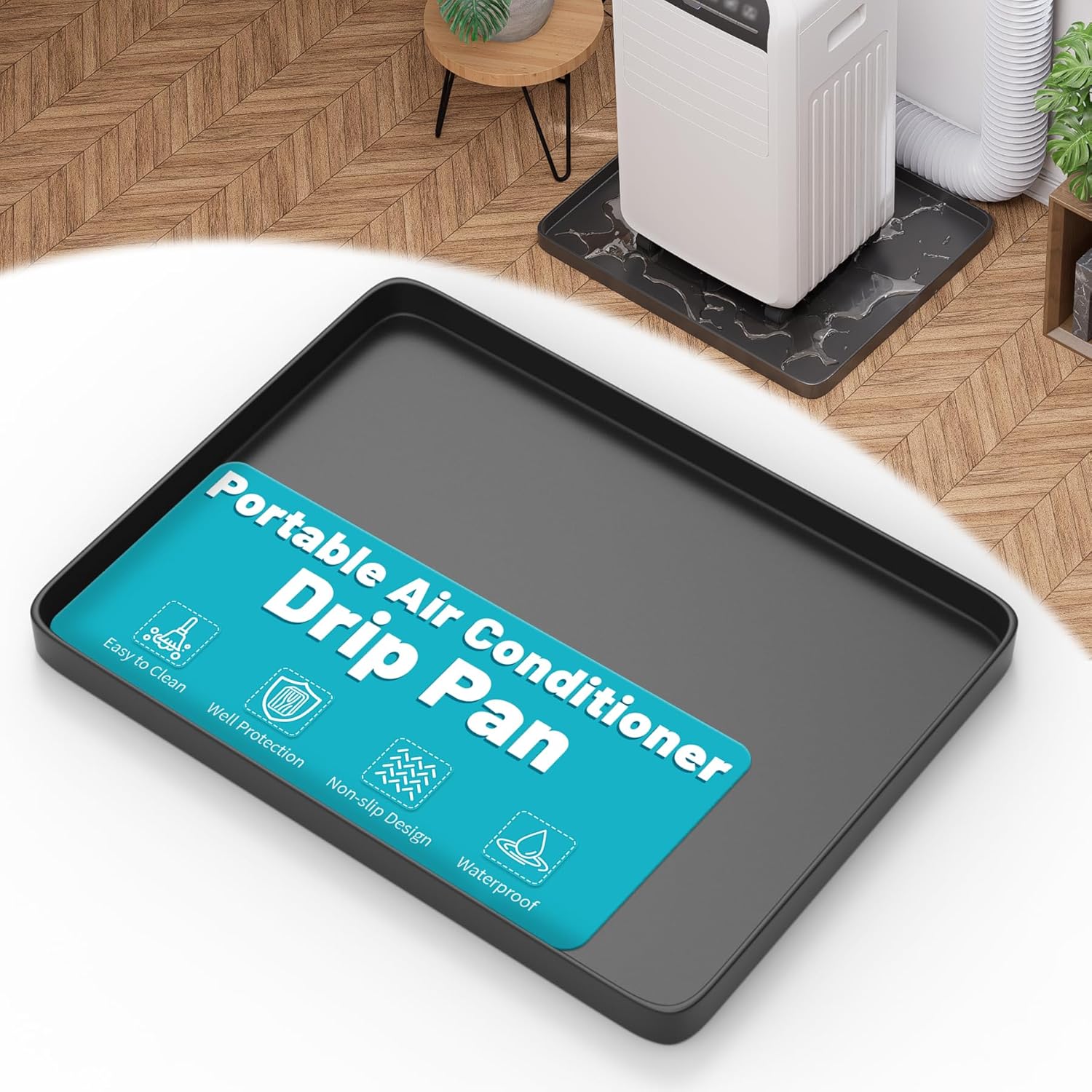Portable Air Conditioner Drip Pan, 23.6″ x 19.7″ x 0.75″ Non-Slip Large Drip Tray with Raised Edges, Prevent Water Leakage & Floor Damage, Portable AC Drip Pan & Mini Fridge Mat, Black Portable Air Conditioner Drip Pan, 23.6″ x 19.7″ x 0.75″ Non-Slip Large Drip Tray with Raised Edges, Prevent Water Leakage & Floor Damage, Portable AC Drip Pan & Mini Fridge Mat, Black