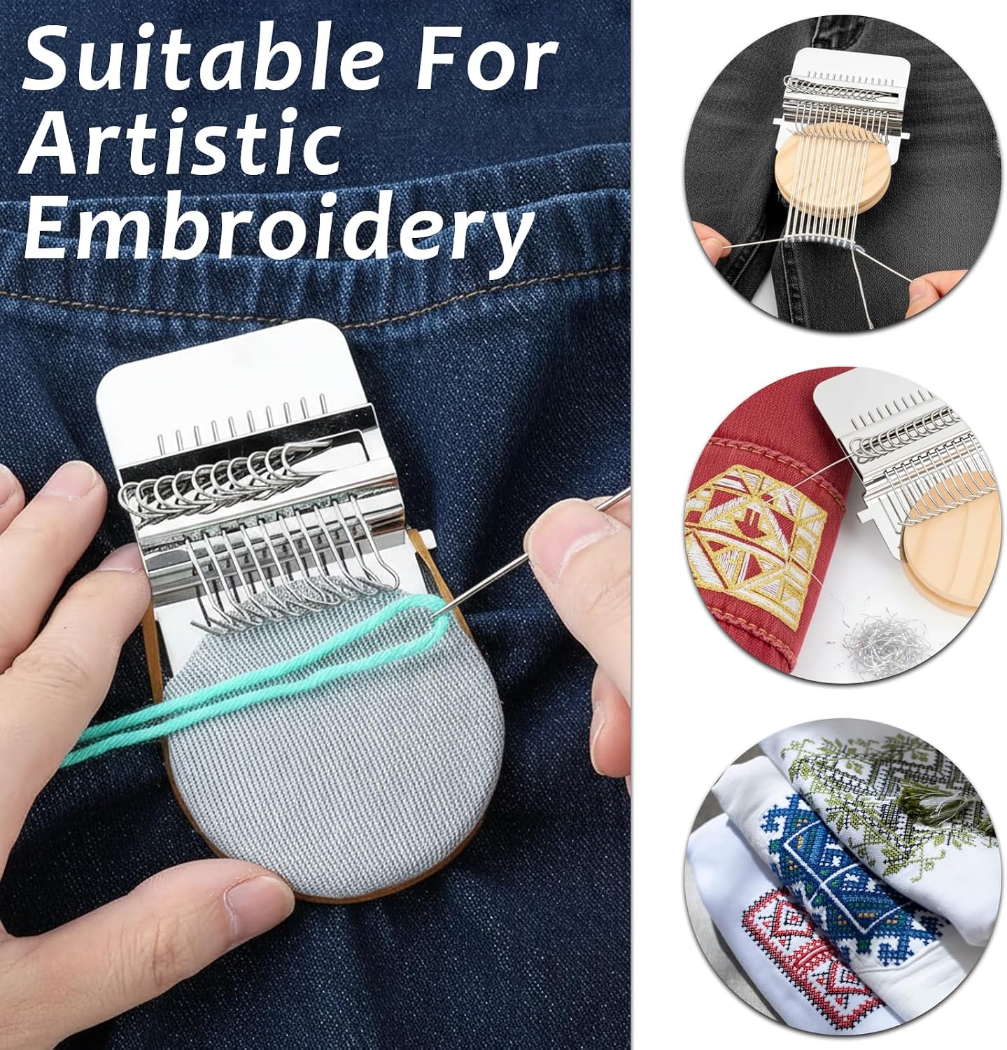 KUNAL Patch Maker 2.0 Kit,Knit Patch Loom Kit,Mini Portable Patch Darning Loom with 14 Hooks,for Quickly Sewing Repair, Sewing, Knitting Kit for Beginners