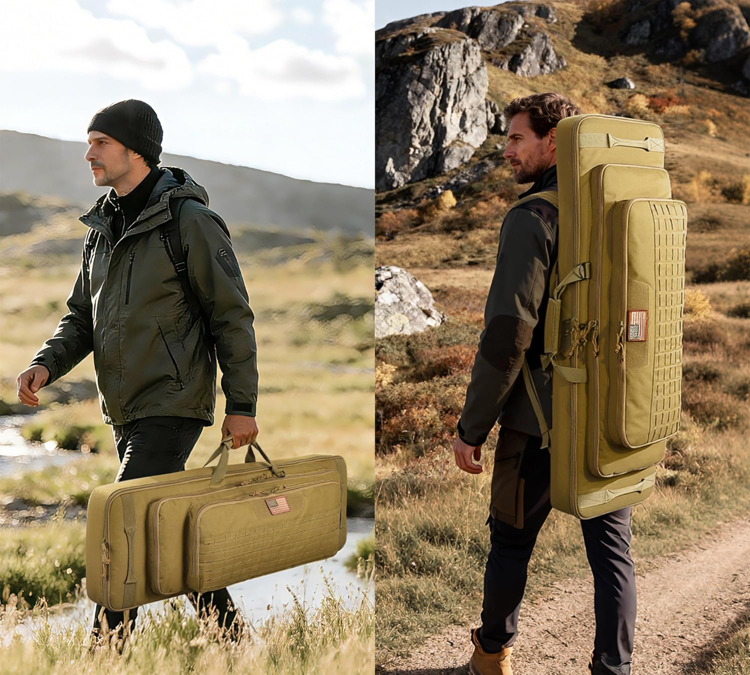 CVLIFE 36" 42" 46'' Soft Rifle Case Triple Layered Double Rifle Bag, Oversized Long Gun Bag with Lockable Zipper and Backpack Strap, Rifle Backpack Gun Case for Outdoor Hunting Shooting Range