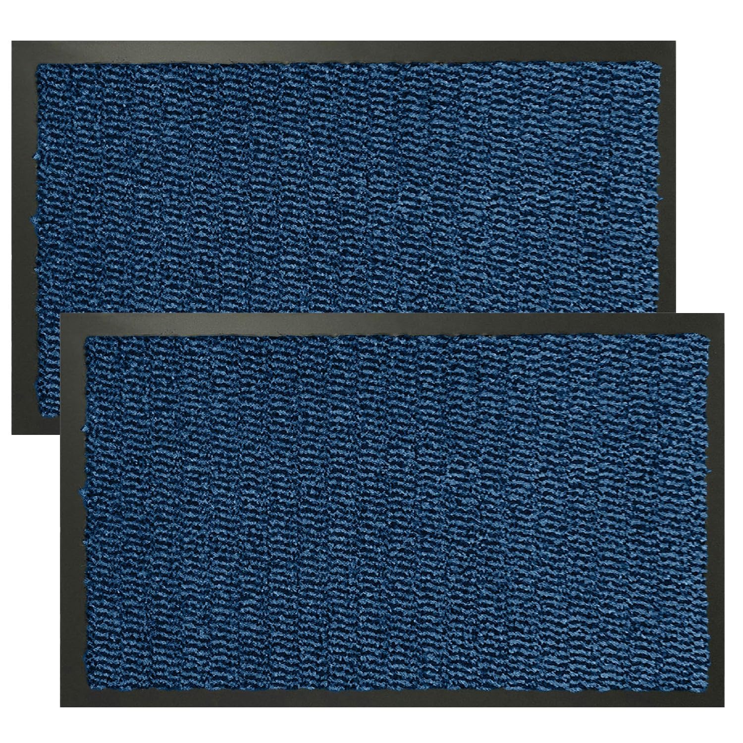 KAV Non-Slip Washable Door Mat Dirt Trapper - Dust Absorbent Entryway Rug - Front Door Decor, Durable Indoor and Outdoor Doormats for Home, Kitchen & Bathroom Mat - 60cm x 90cm - Blue/Black Pack of 2