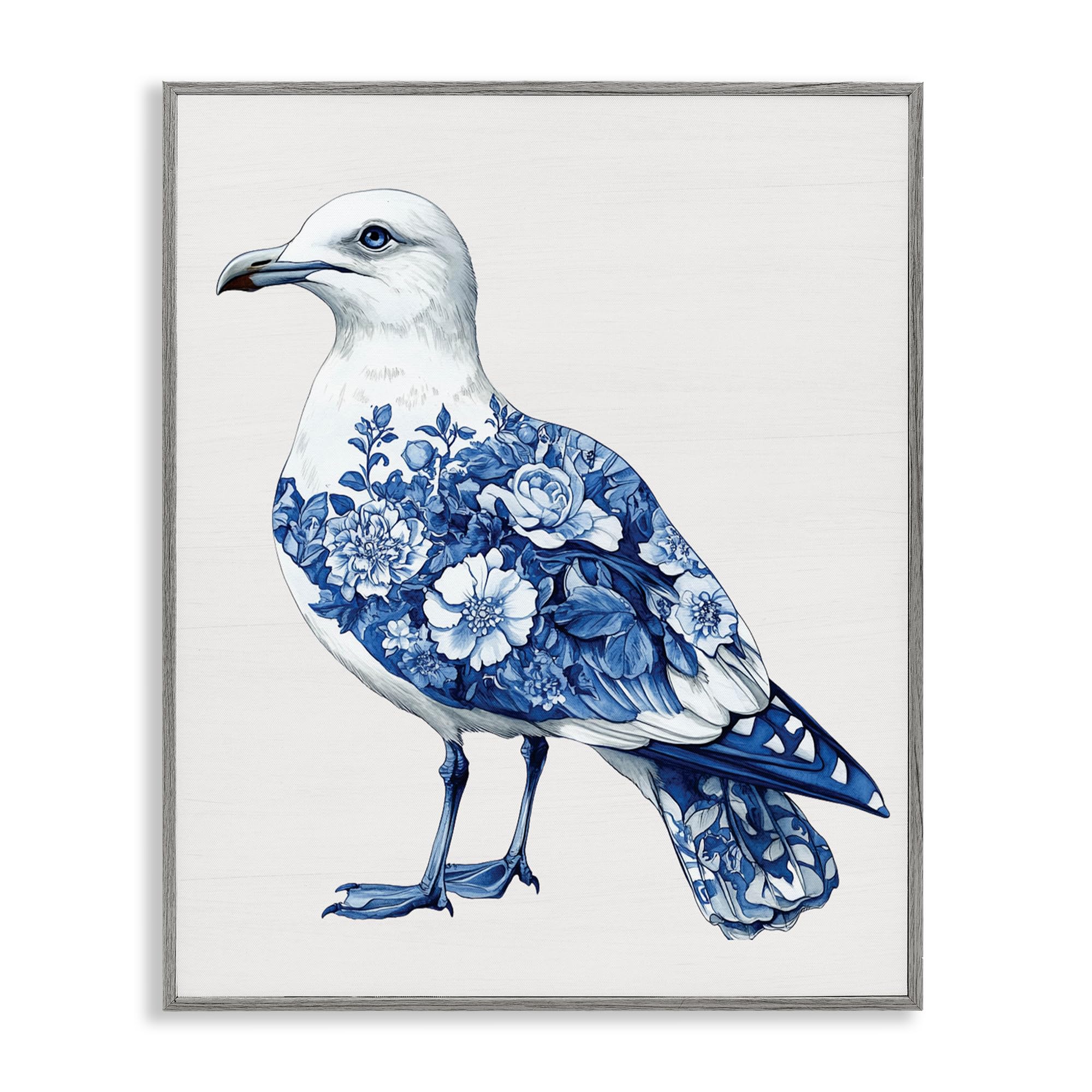 Stupell Industries Farmhouse Gray (Textured) 'Funky Toile Seagull'| Framed Giclee Art