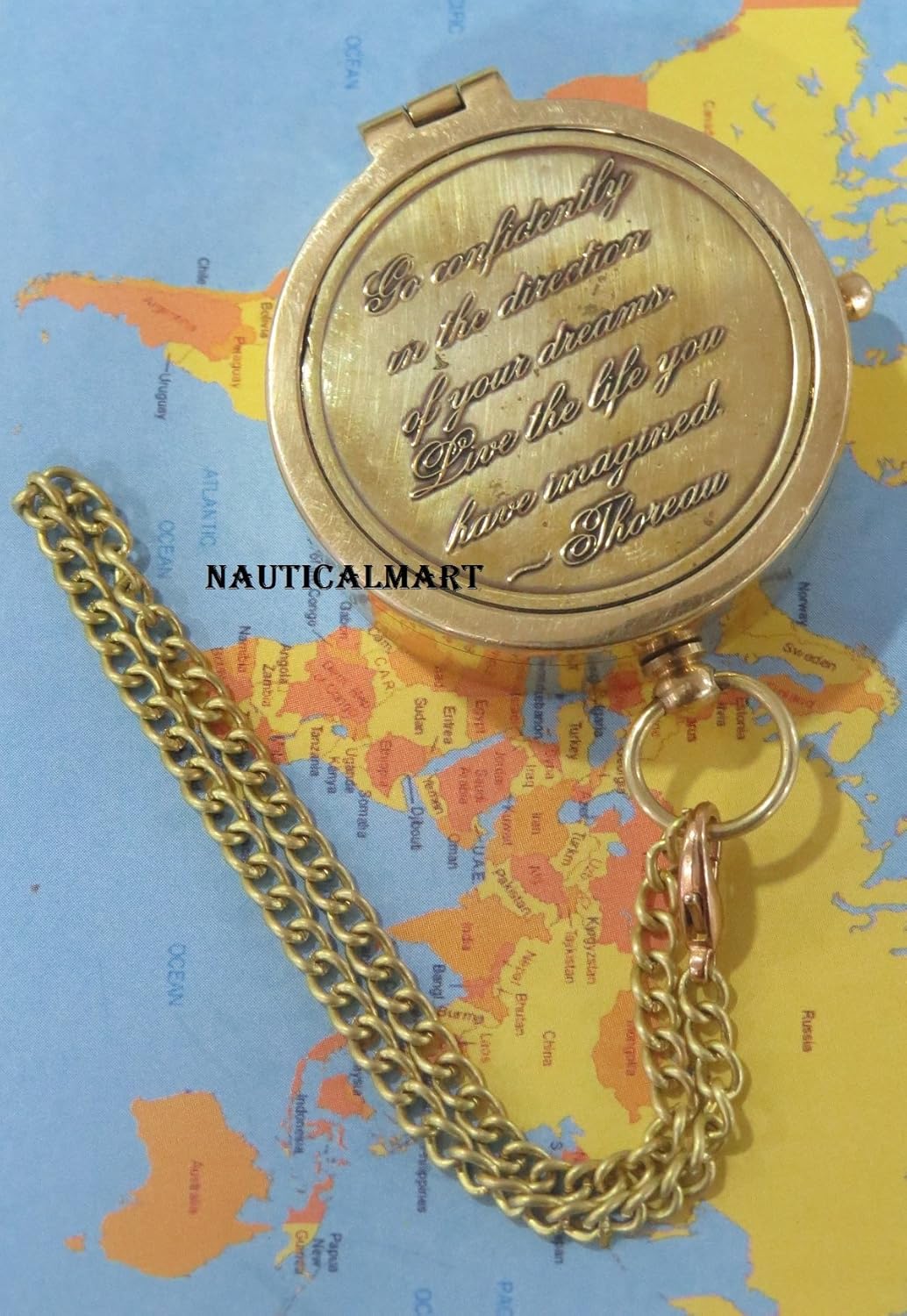 NauticalMart Thoreau's Go Confidently Quote Compass W/Brass Chain