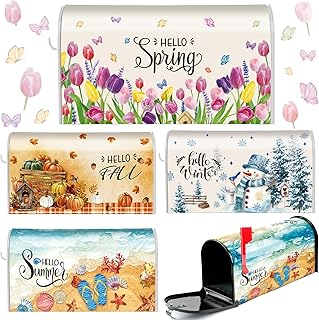 4 Pcs Mailbox Covers Magnetic Standard Size 18 x 21 Inch Hello Spring Summer Autumn Winter Magnetic Mailbox Covers Wraps for Holiday Christmas Garden Yard Home(Romantic Style)