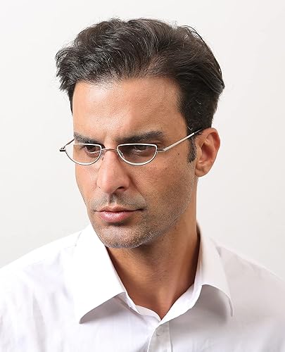 Miniatura 10 de REAVEE Paquete de 2 lentes de lectura retro de diseño medio marco, para mujeres y hombres, bisagra de resorte para lectores de media luna, elegantes