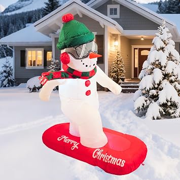PTS 4FT Inflatable Skiing Snowman Outdoor Decoration, Christmas Blow Up Yard Decorations, Built-in LED Lights Inflatables Xmas Holiday Funny Decor for Indoor Lawn Garden