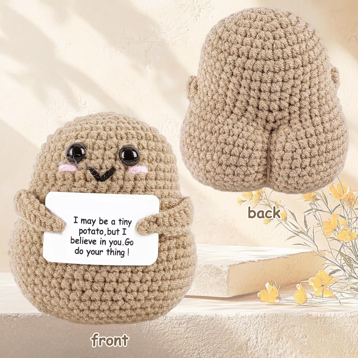 Positive Cute Potato,Emotional Support Potato with Card,Knitted Potato Plush Doll,Cute Potato,Inspirational Gifts for Women,Positive Cute Potato Crochet Doll,Good luck gift for friends,with Cloth Bag - Image 4