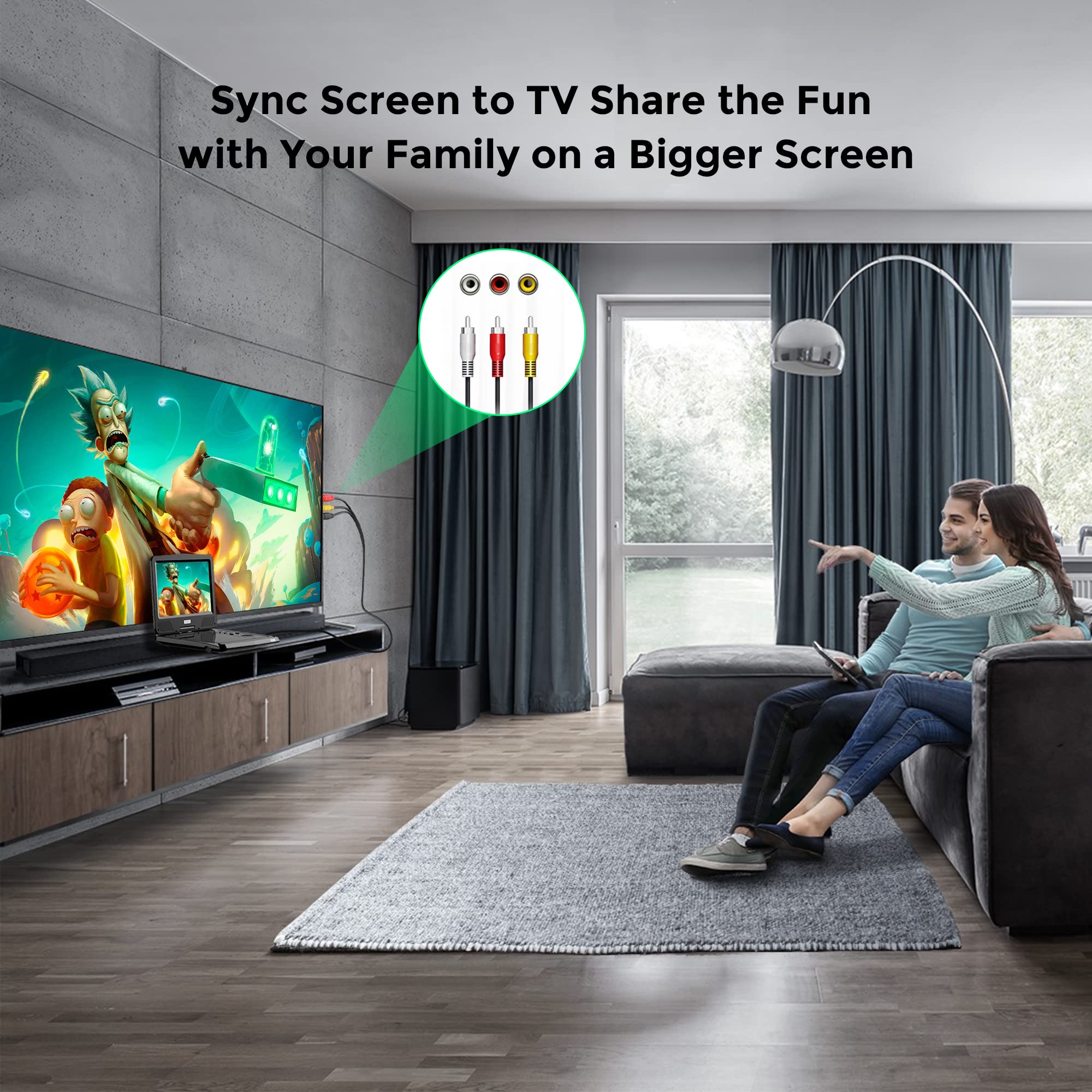 SUNPIN 12,5 Zoll Tragbarer DVD Player mit 10,5 Zoll HD Schwenkbaren Bildschirm, 6h Akkulaufzeit, Region Free, AV-Out/Kopfhörerbuchse, Auto Halterung Inklusive - Ideal für Reisen/Auto/Kinder