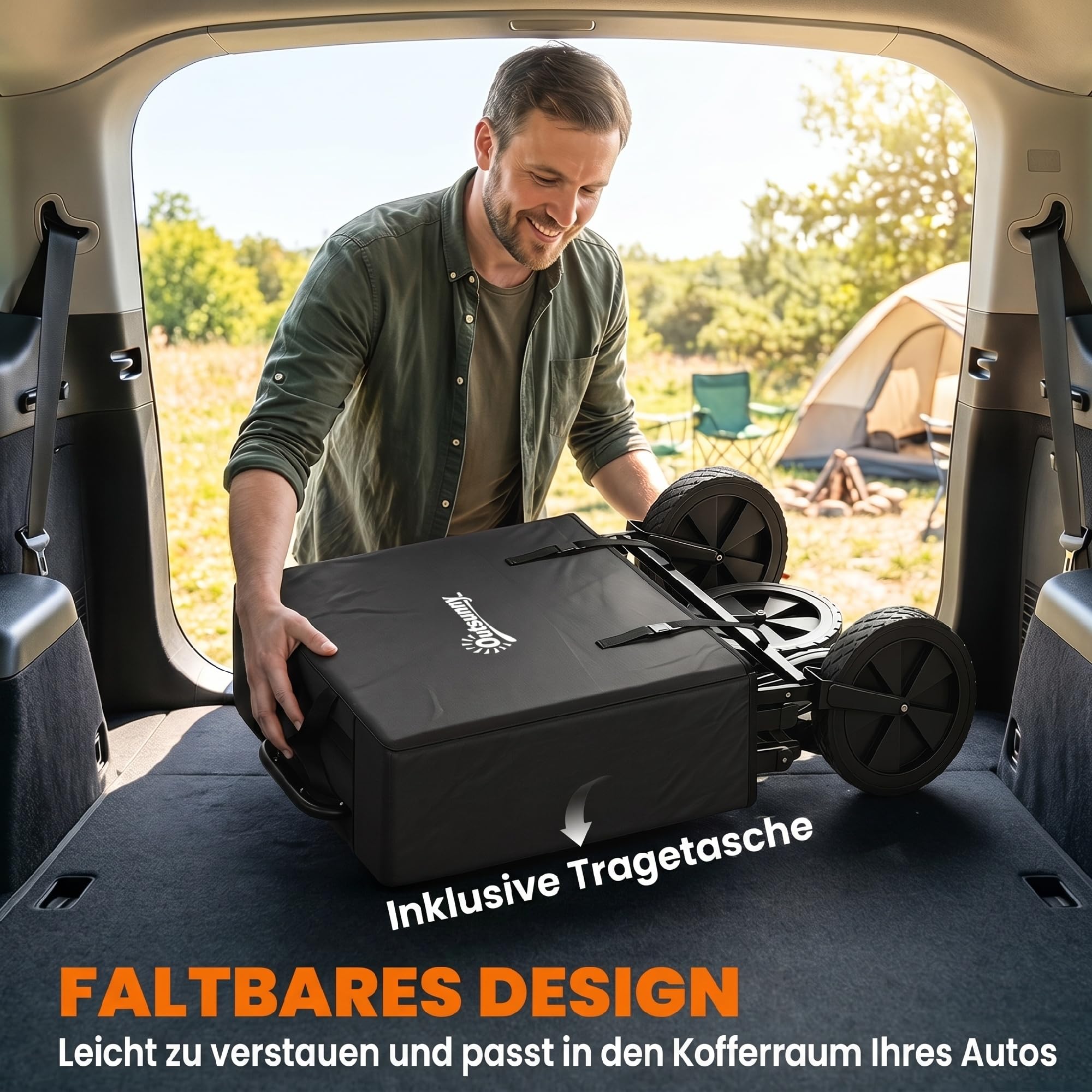 Outsunny Bollerwagen Faltbar Transportwagen mit Sonnendach 100 kg Schwarz | Handwagen mit Griff, Gartenwagen mit Tragetasche, Oxford