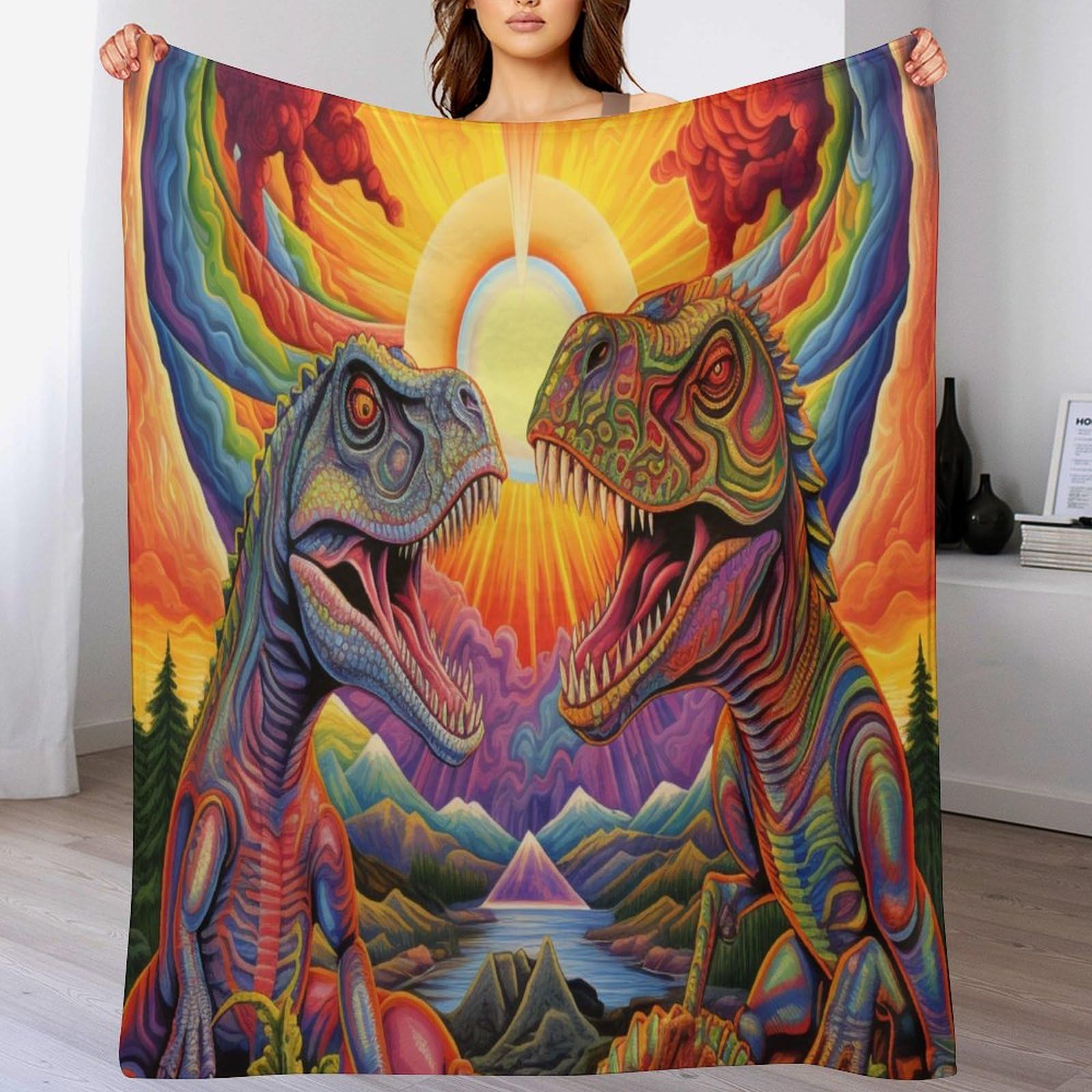 Couverture dinosaure en flanelle 150x200cm chaude et douce pour canapé