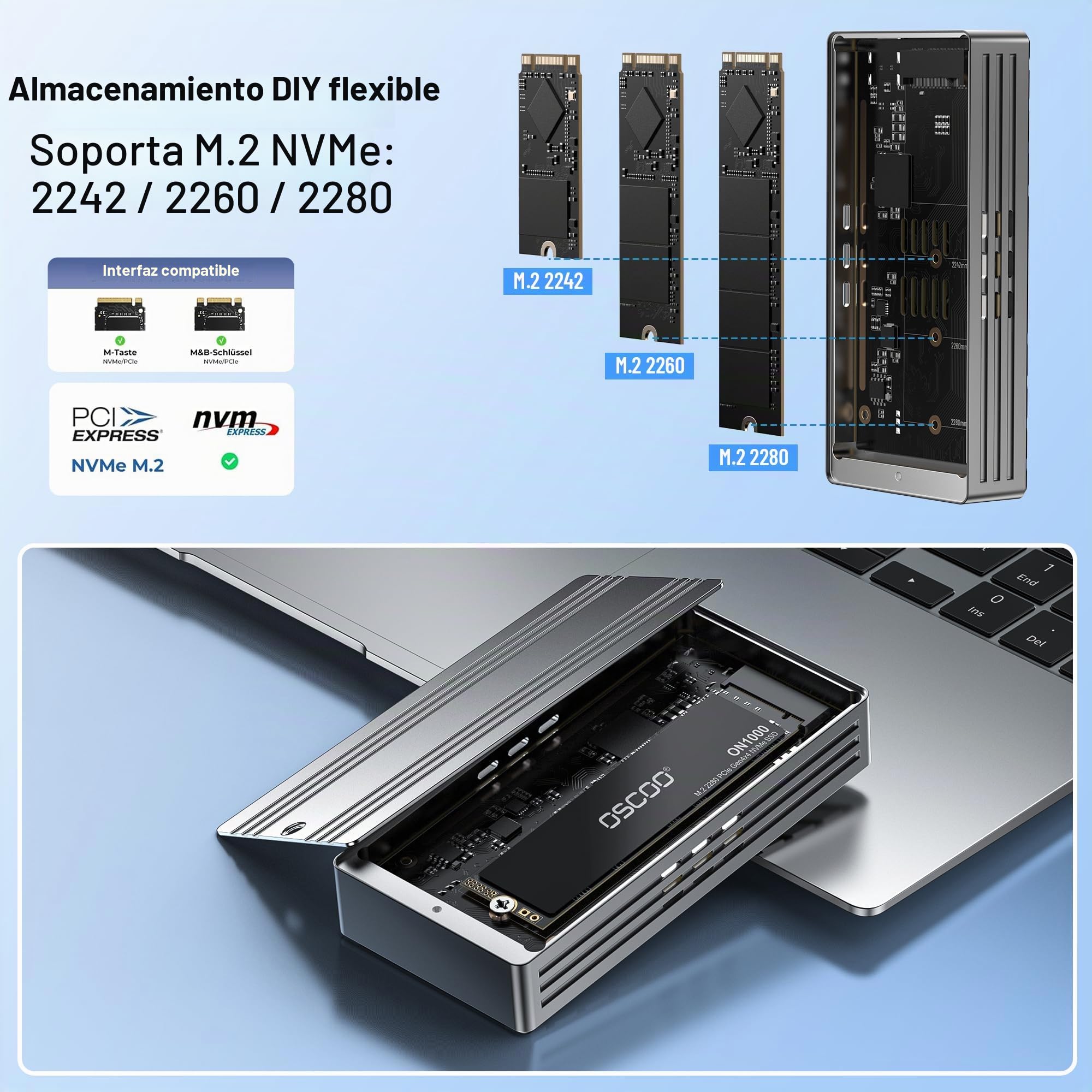 Carcasa M.2 NVMe 40Gbps con Ventilador Activo Thunderbolt 4 | Para M2 2242 2260 2280, NVMe con ventilador de refrigeración integrado, compatible Pro/Max, MacBook,PC,Windows
