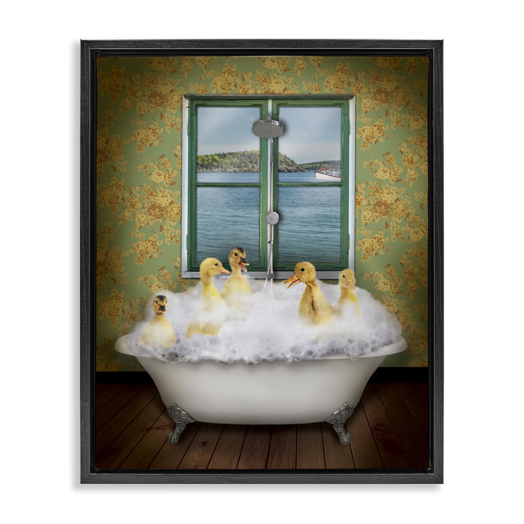Ducks Bathing Tub Ocean View, 17 x 21 Inch Canvas in Floater Frame