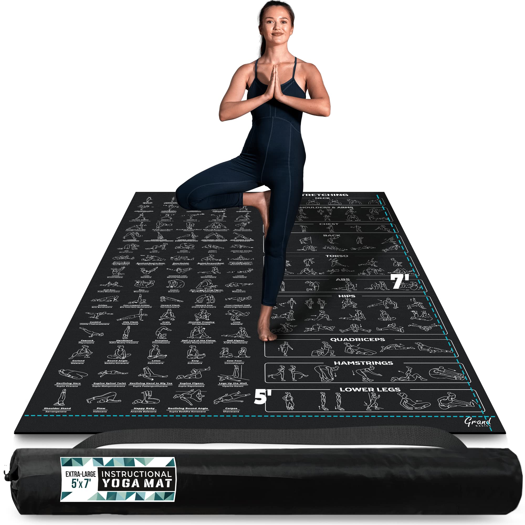 extra-large instructional yoga mat with poses printed on it - 3x bigger & 2x wider than regular workout mats - 150 illustrated yoga poses and stretches - wide, non-slip, barefoot exercise mat
