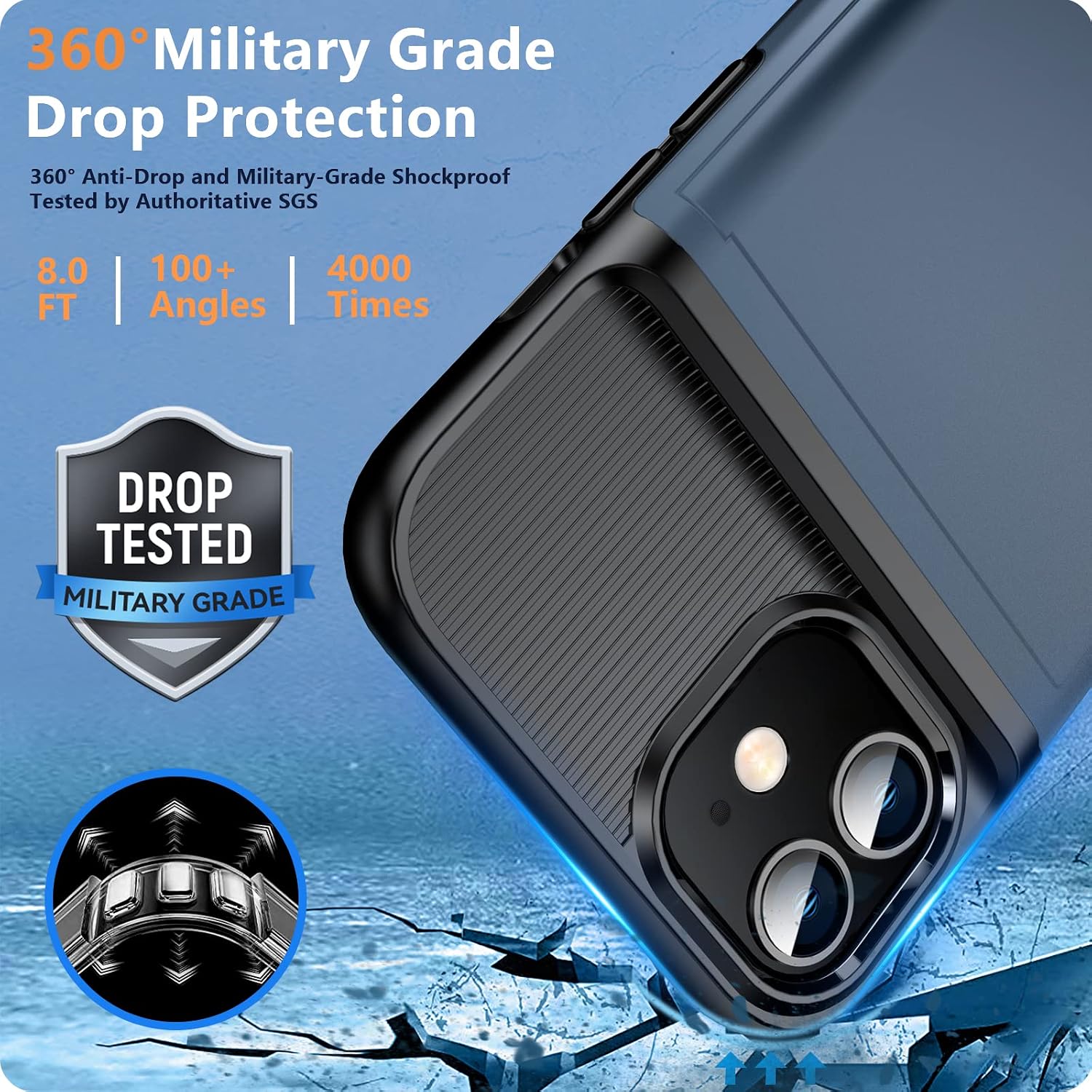 SUPBEC Designed for iPhone 12 Case, iPhone 12 Pro Case with Card Holder and [Screen Protector Tempered Glass x2] iPhone Wallet Case with Shockproof Silicone TPU + Hard PC Full Protective, 6.1", Blue