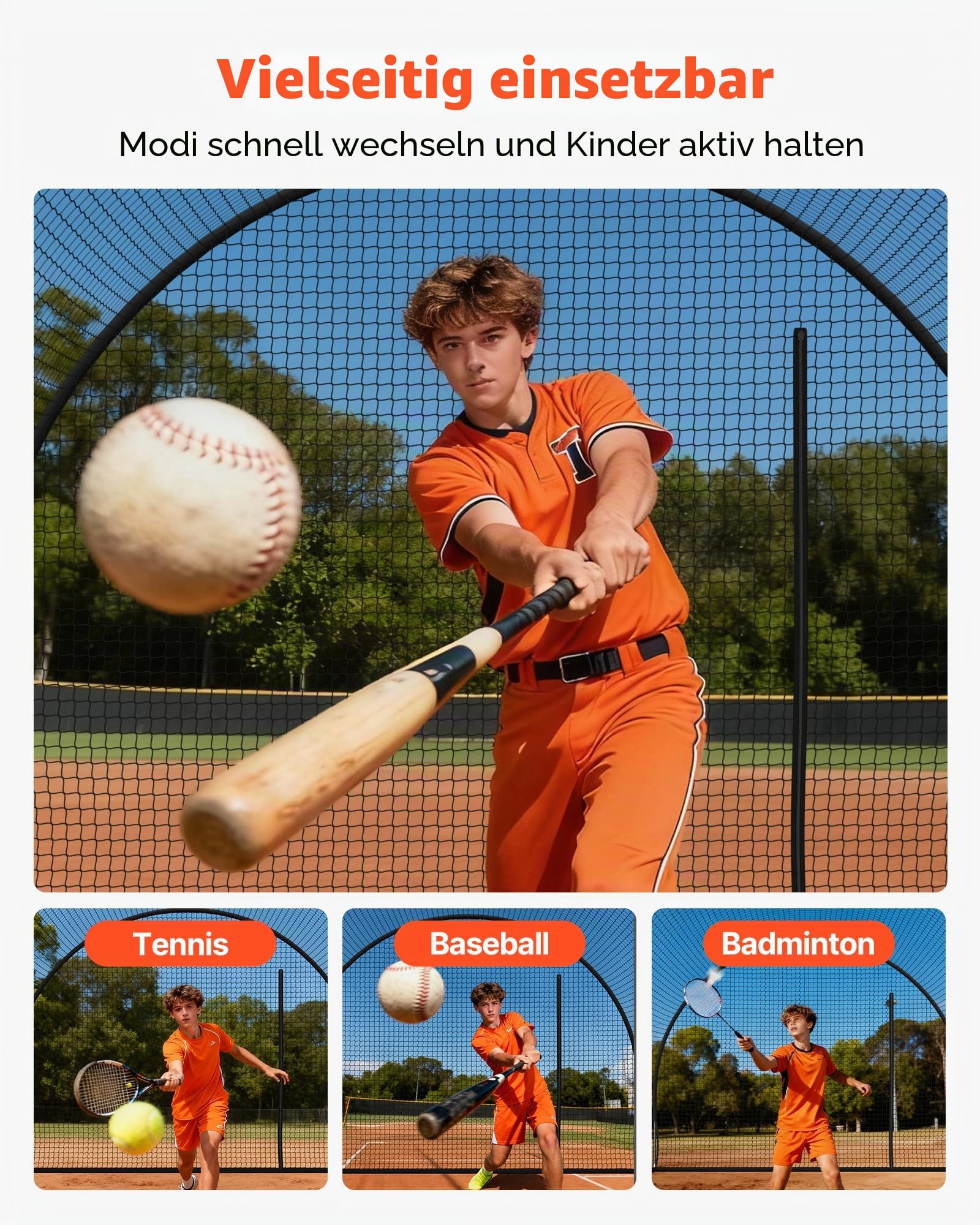 VEVOR Baseball-Schlagkäfig, 3,6 m, freistehend, tragbar, Schlagkäfig, mit 4-lagigem, knotenlosem Polyester und Öffnung der Pitching-Maschine, Battings Käfignetz für drinnen und draußen