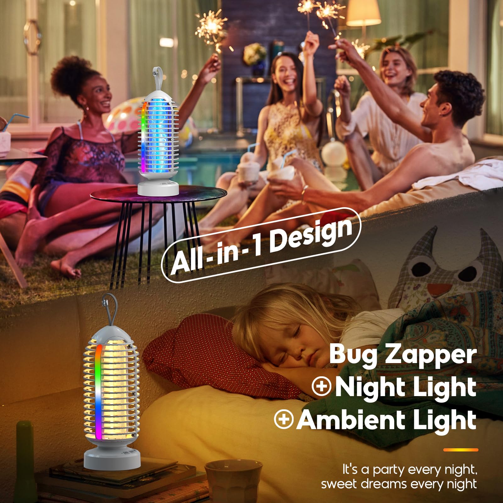Lampe Anti Moustique, 2 Pièces Rechargeable Lampe Anti Moucheron, 360