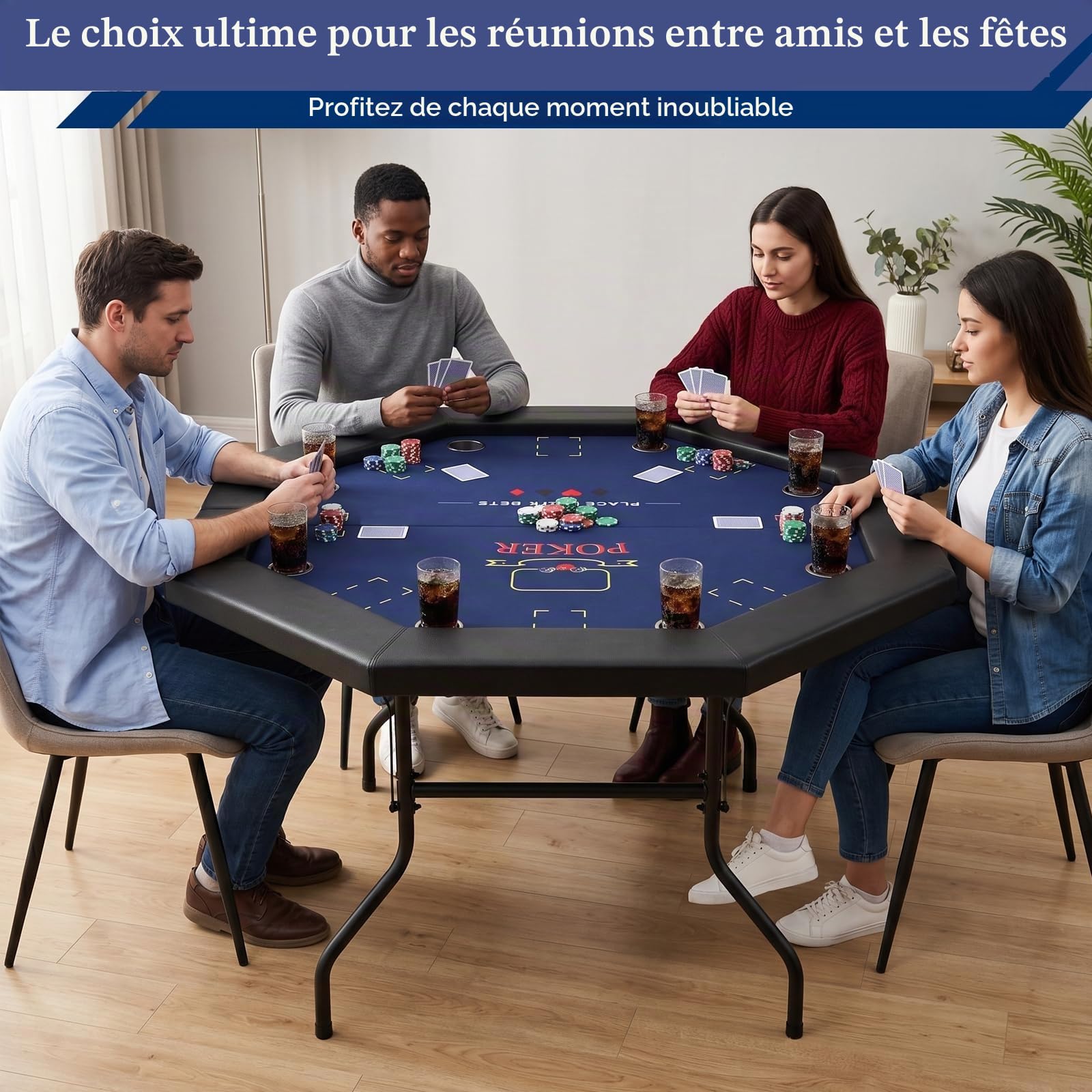 hotsizz Table de Poker 122cm | Table Poker pouvant accueillir 8 Personnes, Table de Poker octogonale, idéale pour Casinos, salles de Jeux et usages domestiques