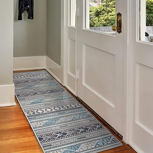 Antep Rugs - Alfombra de área antideslizante con base de goma, diseño geométrico marroquí de pelo corto, para interiores, como cocina, sala de