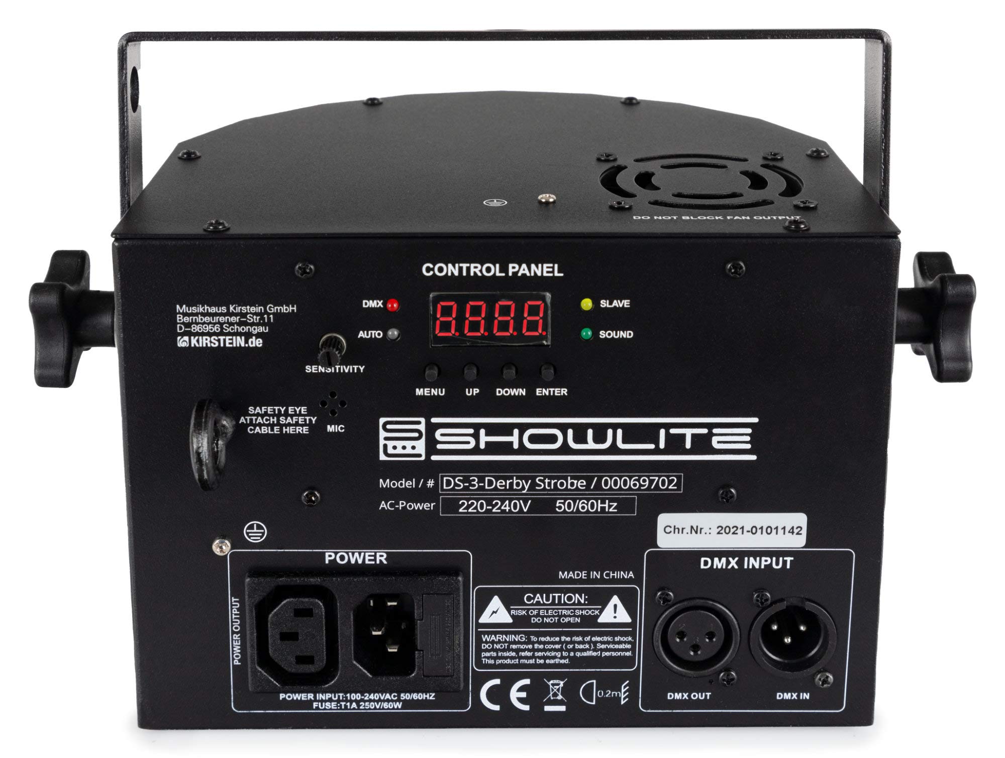 Showlite DS-3 Derby/Strobe Hybrid-Strahleneffekt, 16 SMD-LEDs à 0 | Bunter, bewegter Lichteffekt für Partyraum und mobile DJs, 4 RGBW-LEDs mit je 3 Watt Leistung, 5 Watt für Strobe-Effekt, Auto