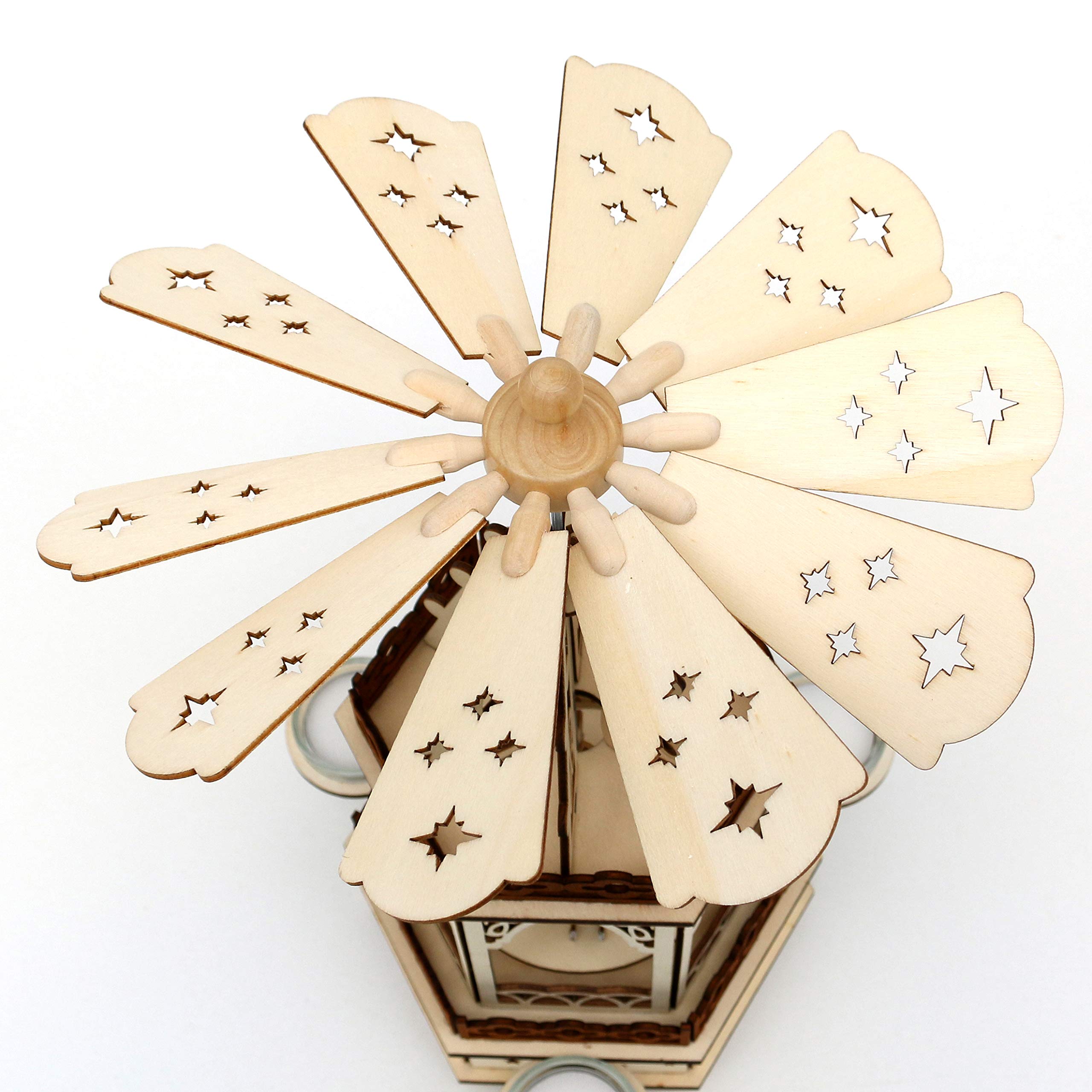 Dekohelden24 Photophore Pyramide en Bois Naturel/Marron avec 3 étages, pour 3 Bougies Chauffe-Plat, L/L/H : 19 x 16,5 x 42 cm, Motif : Enfant Lanterne.