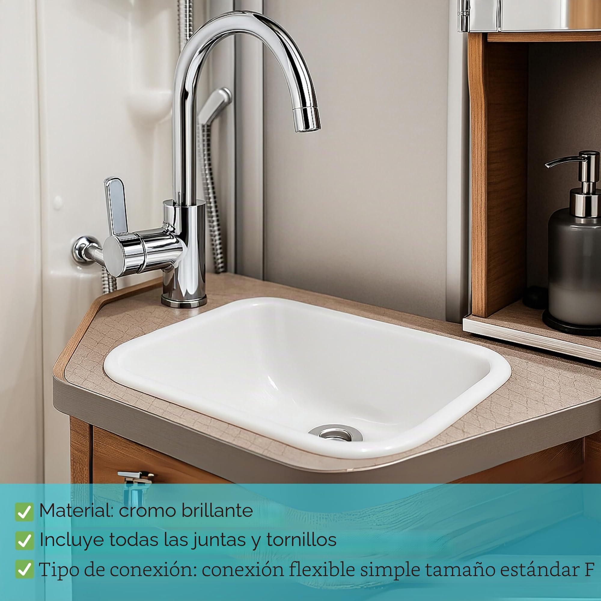 Comet Lucca - Grifo monomando para caravana (12 V, cromo, con microinterruptor, giratorio 360°, para autocaravanas y barcos)