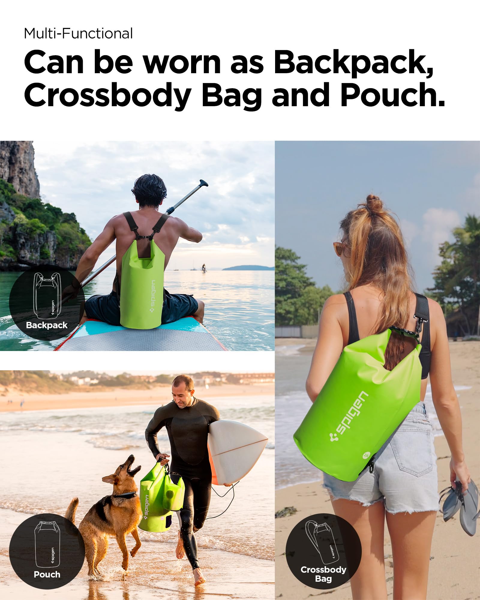 Spigen Aqua Shield IPX6 Sac à Dos Etanche Lot de 20L + 2L - Vert Cactus