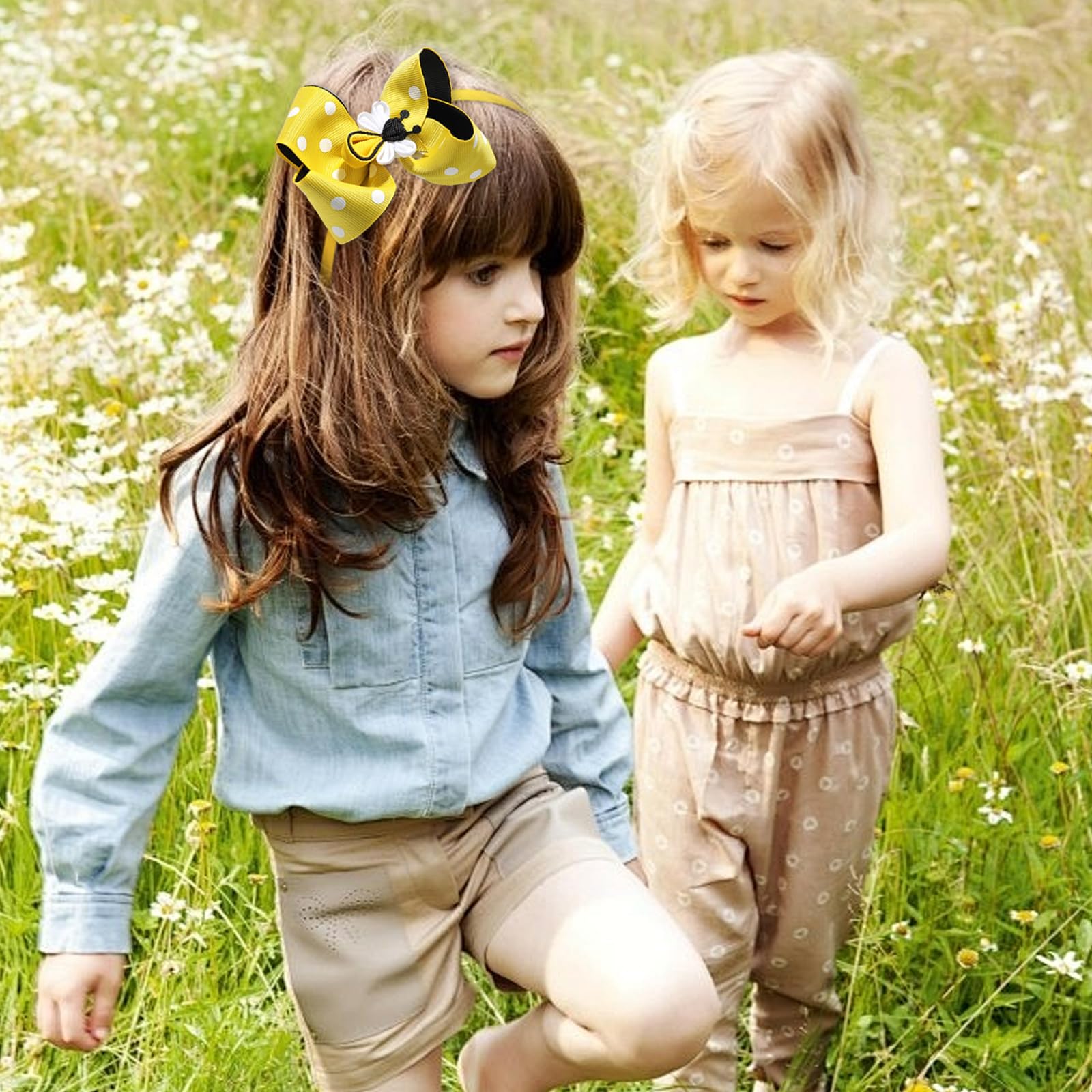 AIUPUOC Diadema de lazo amarillo para niñas, bonitos accesorios para el cabello con diseño de abeja, aro grande y decoraciones para el cabello para primavera