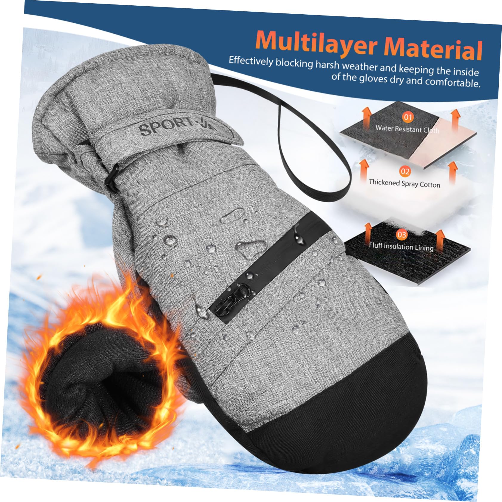 VICASKY Moufles de Ski D’Hiver XL, 1 Paire, Imperméables et Coupe-Vent