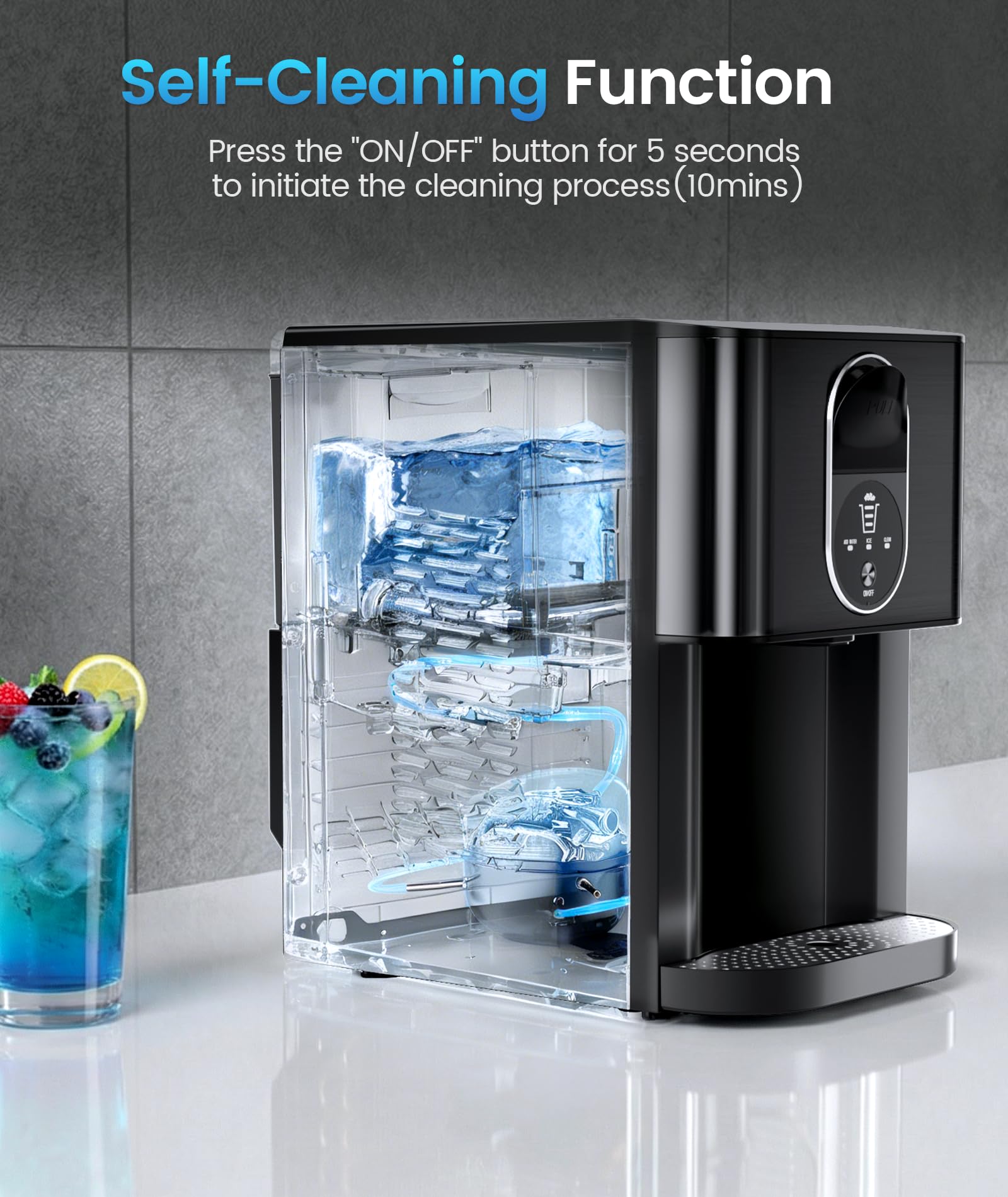 Antarctic Star Nugget Ice Maker Countertop With Soft Chewable Ice, 44lbs/24h Portable Pellet Ice Machine With Self-Cleaning, One-Click Operation, For Home/Kitchen/Office, Stainless Steel, Black on Fridge.com - View 4