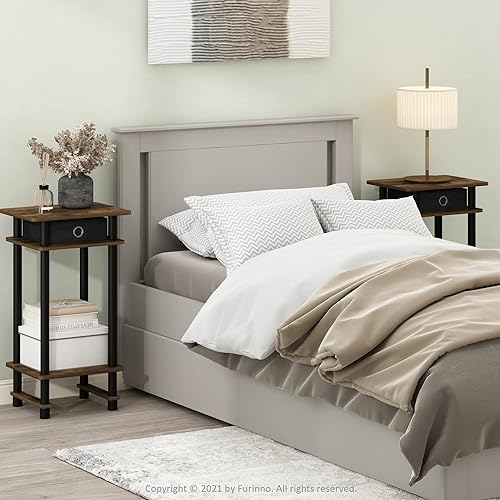 Miniatura 8 de Furinno Turn-N-Tube - Mesita de noche lateral de extremo alto con cajón de contenedor, 1 paquete, pino ámbarnegronegro