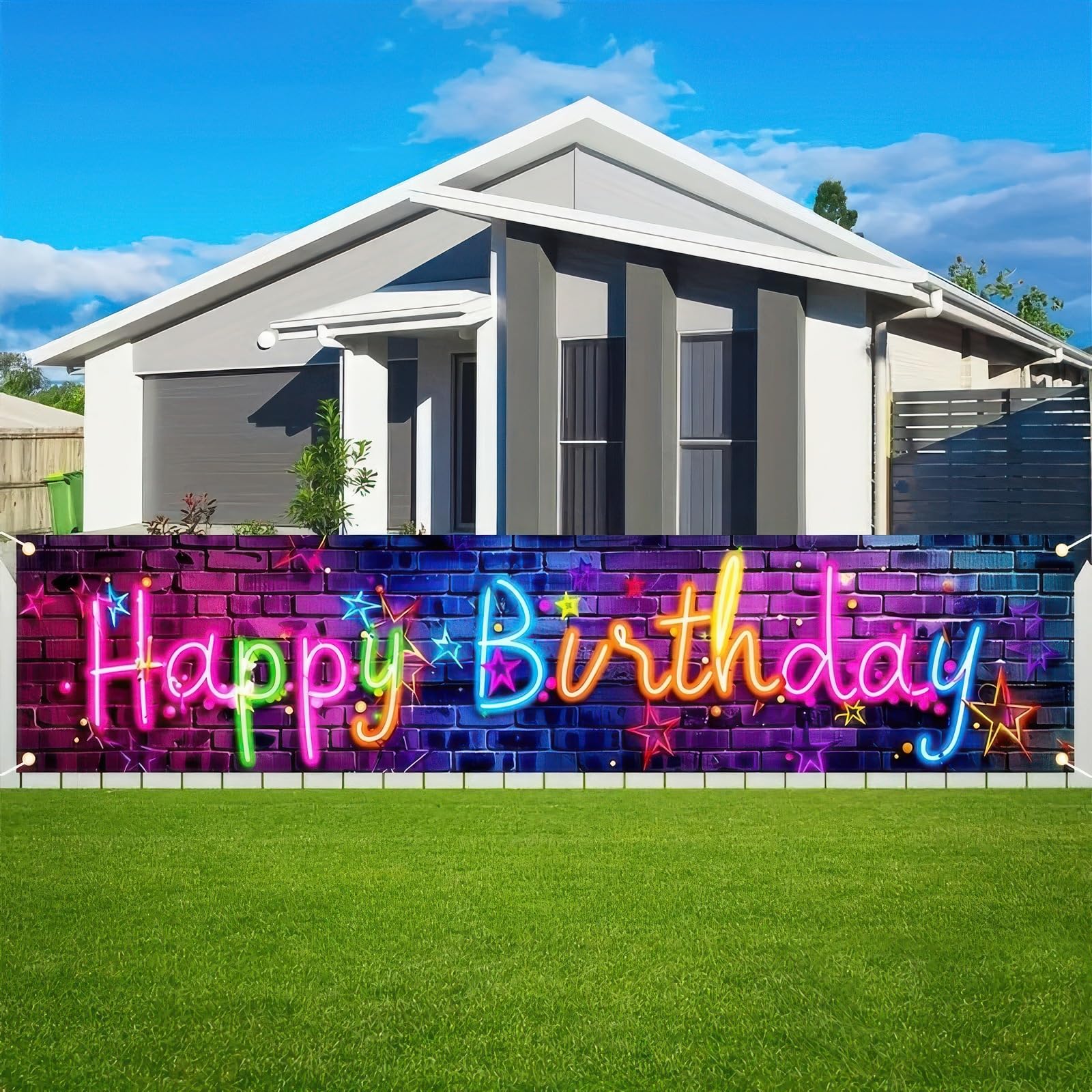 BlissYard Neon Glow in the Dark Birthday Banner, 78x17 Inch, Neon Color, Perfect for Indoor/Outdoor Birthday Parties