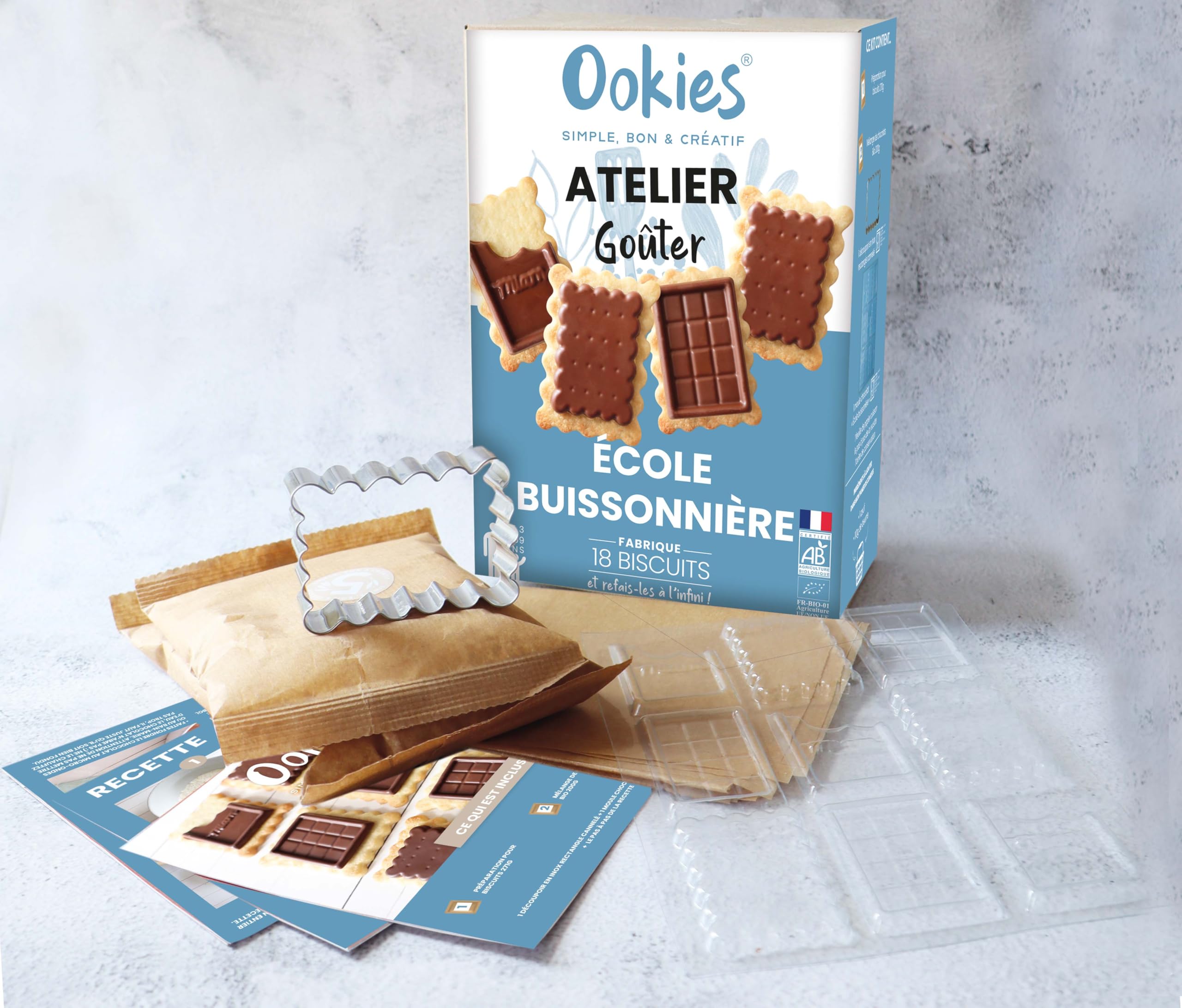 Ookies - Box Pâtisserie Biscuits L’Ecole Buissonnière - Kit Pâtisserie Enfant pour Créer ses Goûters Maison Écolier - Gâteaux, Pâtisseries - Préparation Bio - Fabriqué en France - OO82102