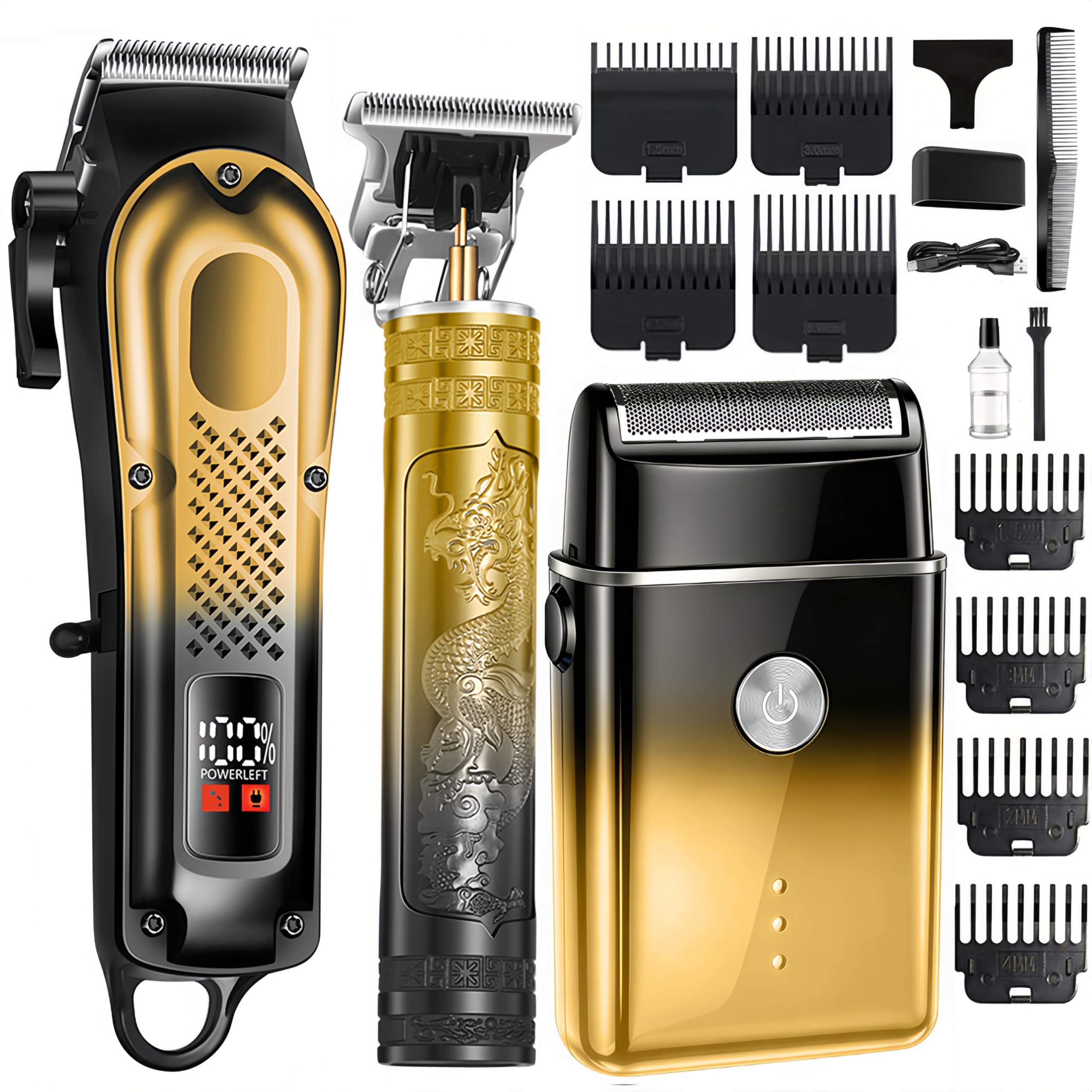 3-in-1 Hair Clippers for Men, Beard Trimmer & Foil Shaver, Golden