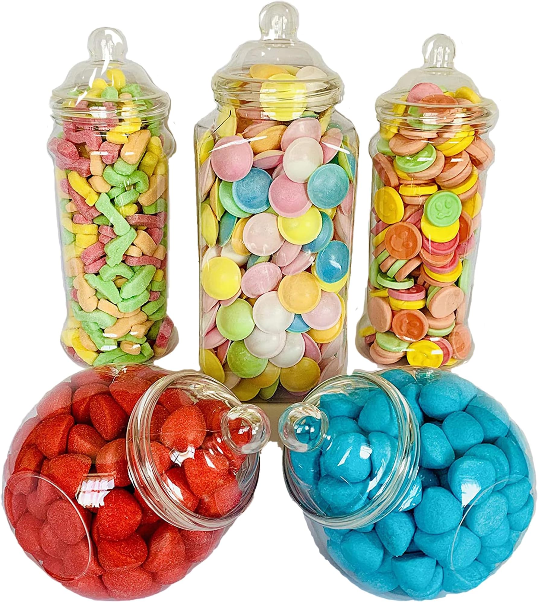 5 Empty Retro Large Plastic Sweet Jars for Pick & Mix, Victorian Sweet Shop, Candy Buffet Kit, Party Pack