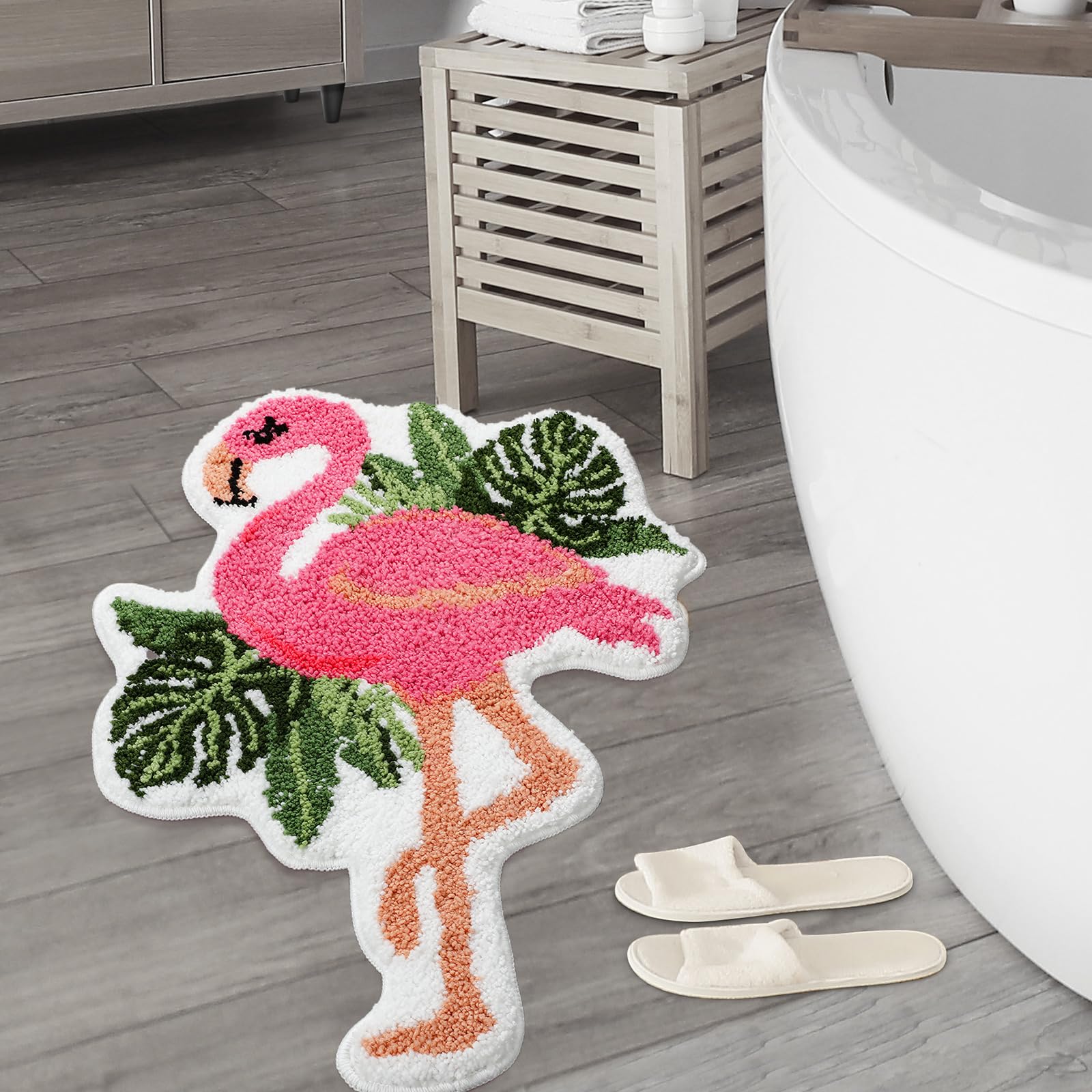 Ceenna Flamingo Bath Mat Flamingo Rugs Door Mat Pink Decor Decoration Summer Monstera Leaf Palm Gift Front Door Non Slip Bath Rugs for Bathroom