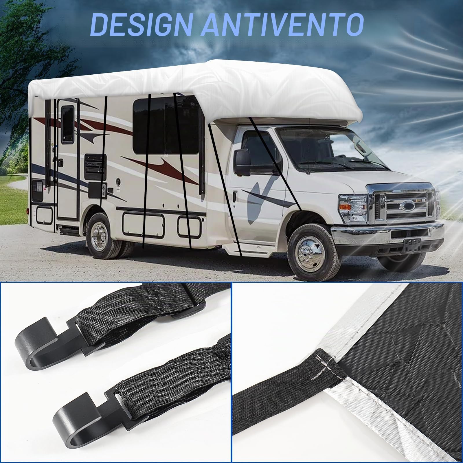NEWFUN Telo Copri Camper, Copertura Camper, Copertura del Tetto Della Roulotte Adatta per 600 cm a 650 cm, Protezione UV, Protezione dal Sole, Protezione Dalla Neve, Protezione dal Gelo (7-7.5M)