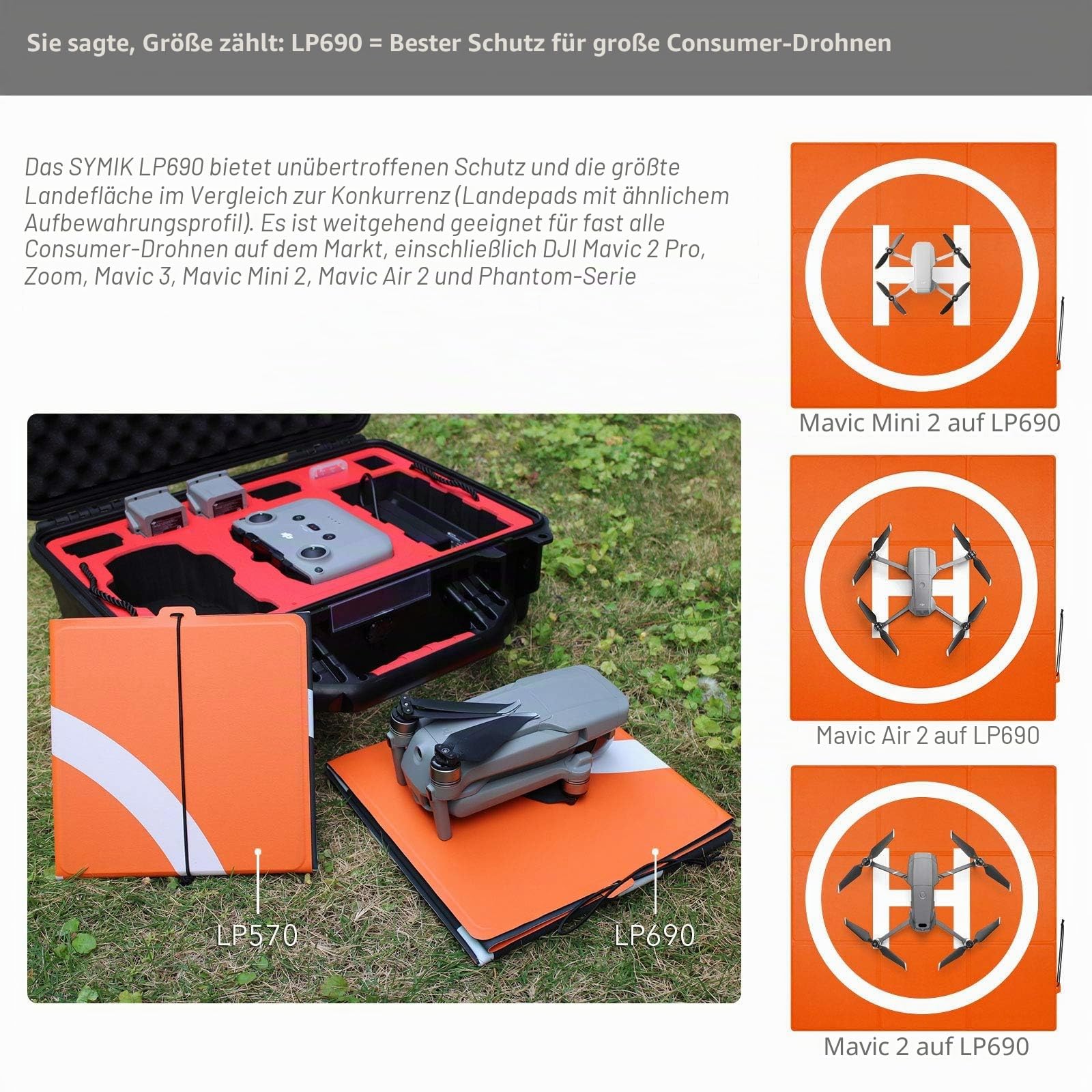 SYMIK LP690 Drohnen Landeplatz, 27"/69cm Gewichtet Doppelseitig Wasserdicht Faltbarer Hubschrauberlandeplatz für DJI Mavic 3 Pro/Cine/Mavic 3 Classic, Air 3/Air 2s/Air 2, Mini 3 Pro(3 x 3-Fach)