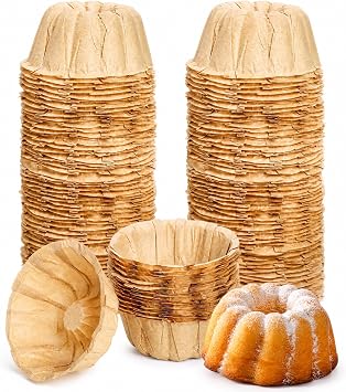 ZENFUN 100 Pcs Mini Fluted Tube Pan Liner, 4 Inch Disposable Paper Cake Pan Liner for Baking, Nonstick Small Cakes Pan Liners, Mini Angel Food Cakes, Great for Pie, Scone, Pineapple