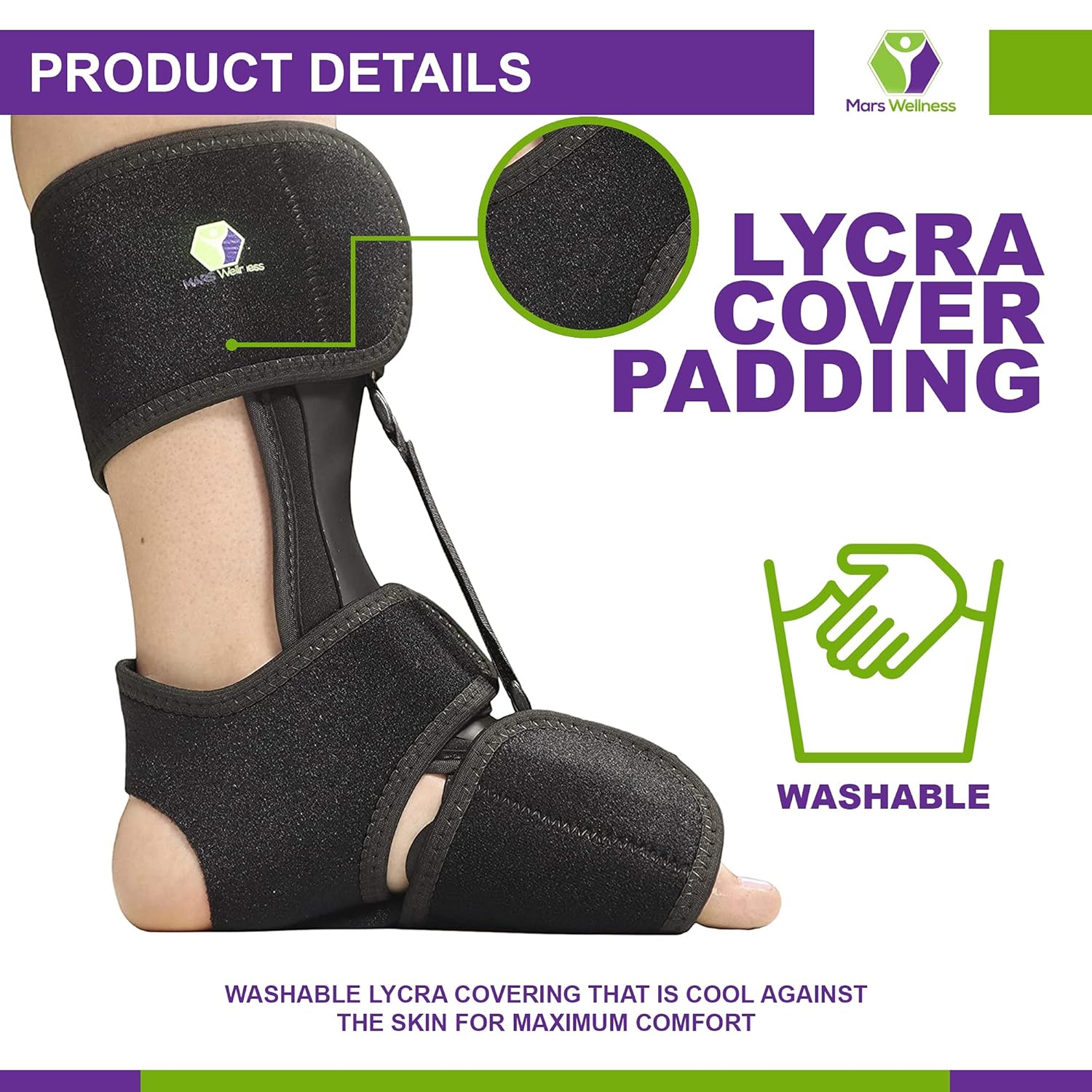 MARS WELLNESS Comfort Dorsal Night Splint - Pain Relief from Plantar Fasciitis, Drop Foot, and Achilles Tendinitis - Small/Medium