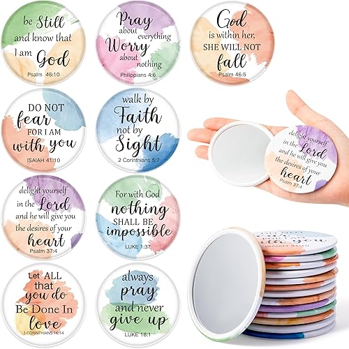 Y1tvei Watercolor Bible Compact Mirrors - 36Pcs Watercolor Bible Verse Mini Compact Mirrors Colorful Small Portable Round Pocket Mirror Christian Inspirational Church Party Favors Gifts for Women